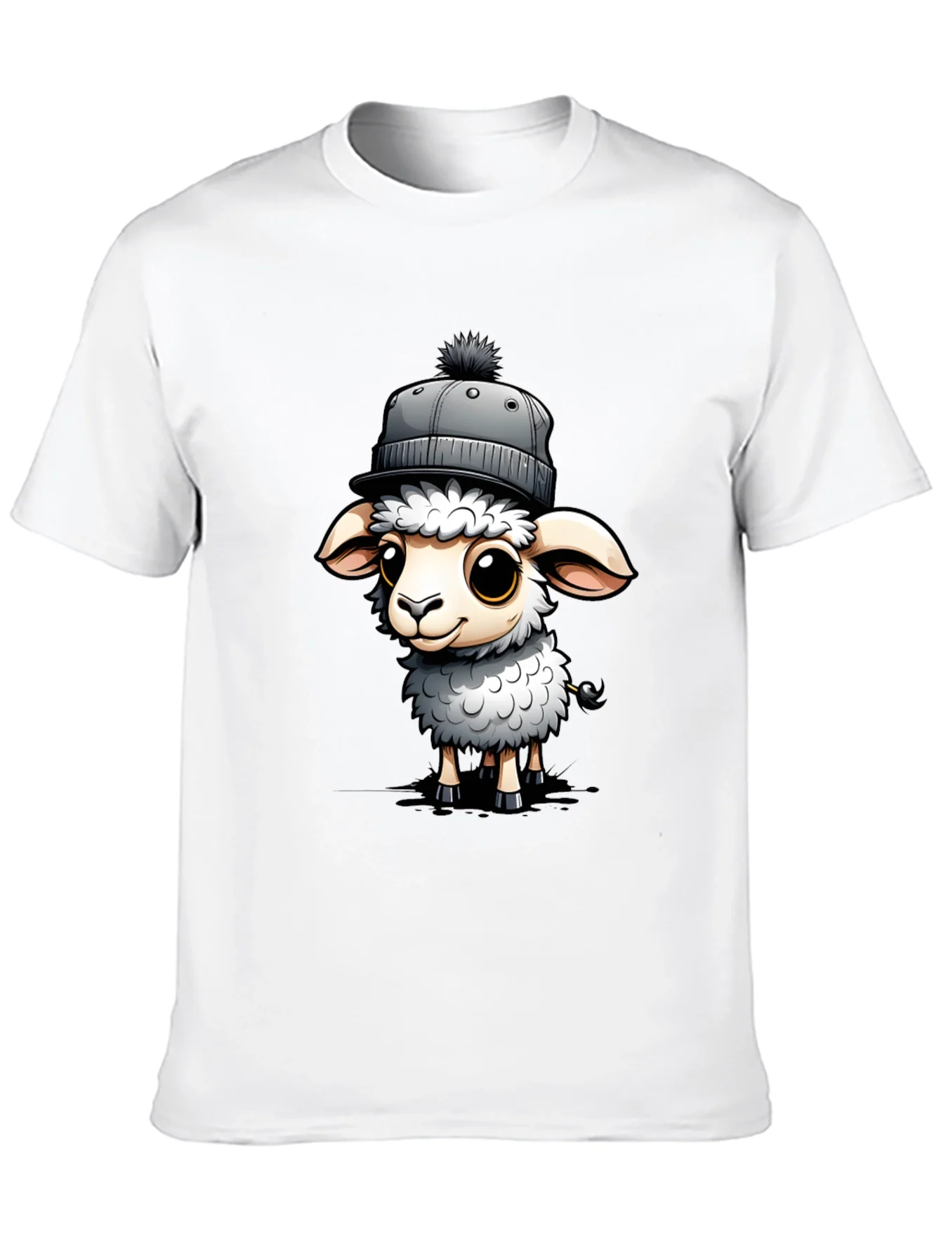Cute Sheep in Hat Graphic Tee - Stylish Black T-Shirt