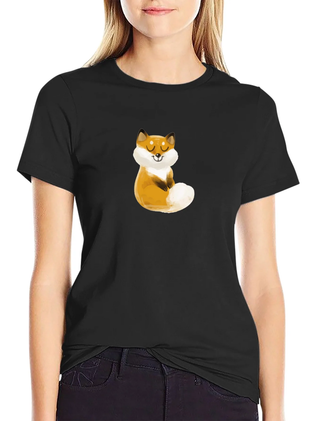Cute Fox Graphic Black T-Shirt
