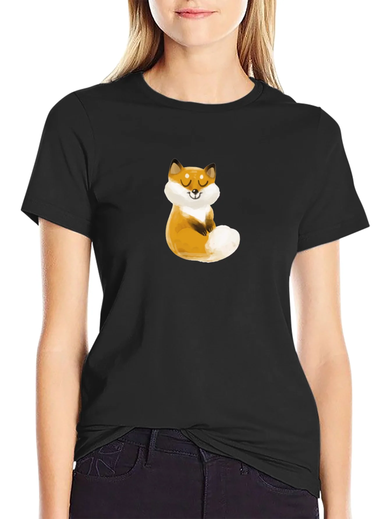 Cute Fox Graphic Black T-Shirt