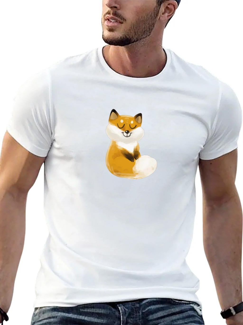 Cute Fox Graphic Black T-Shirt