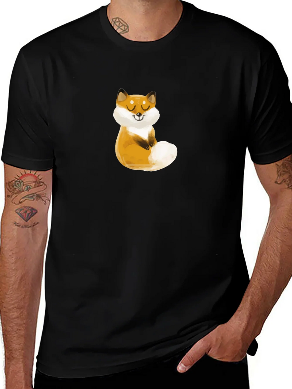 Cute Fox Graphic Black T-Shirt