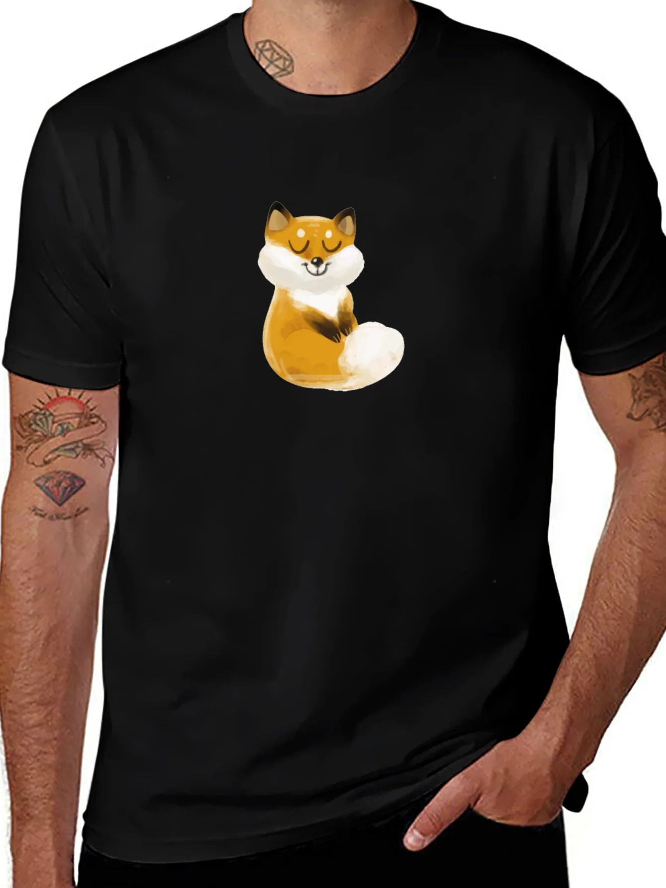 Cute Fox Graphic Black T-Shirt