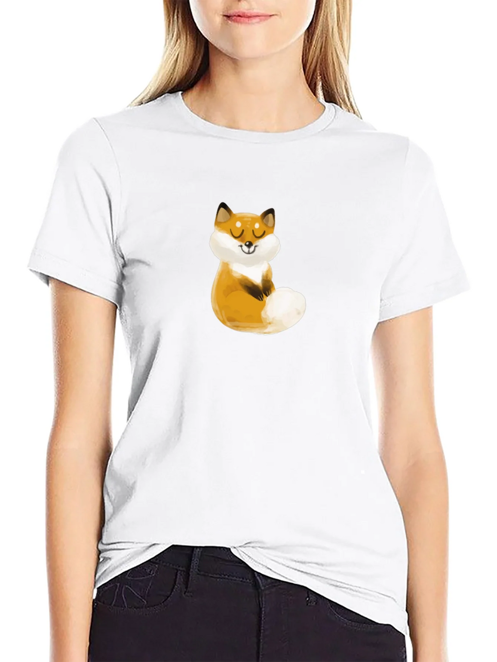 Cute Fox Graphic Black T-Shirt