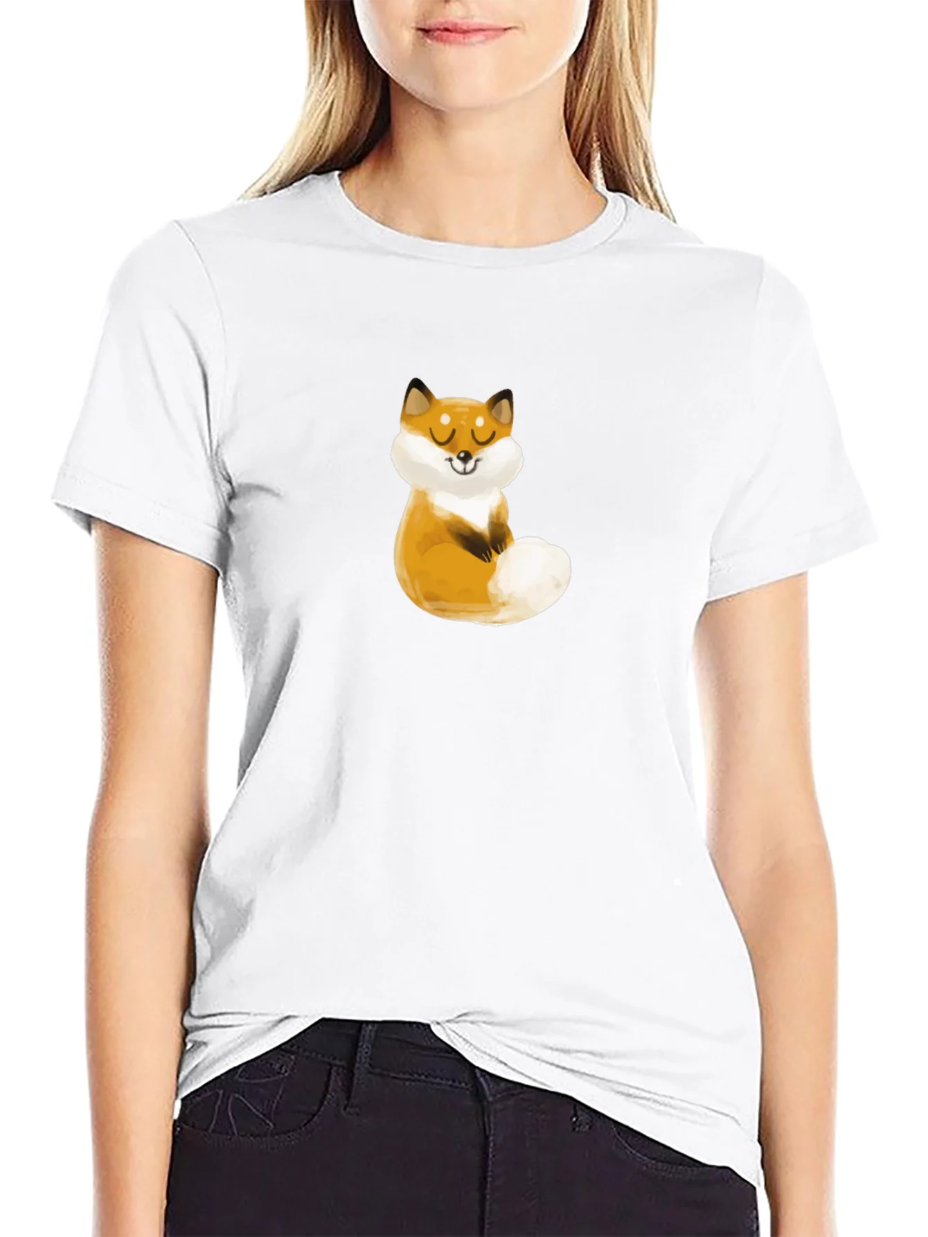 Cute Fox Graphic Black T-Shirt