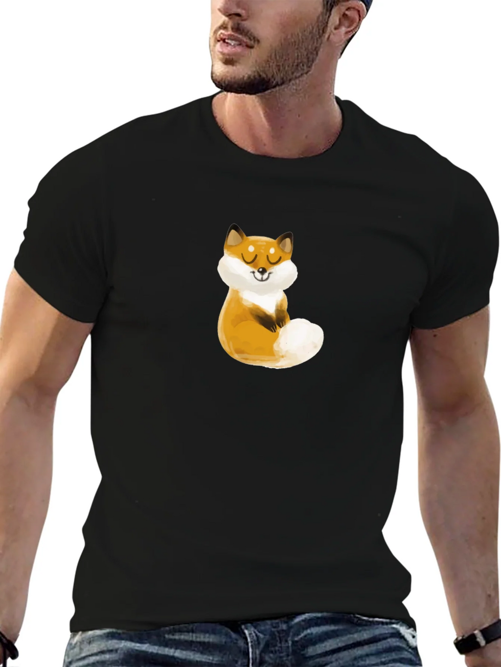 Cute Fox Graphic Black T-Shirt