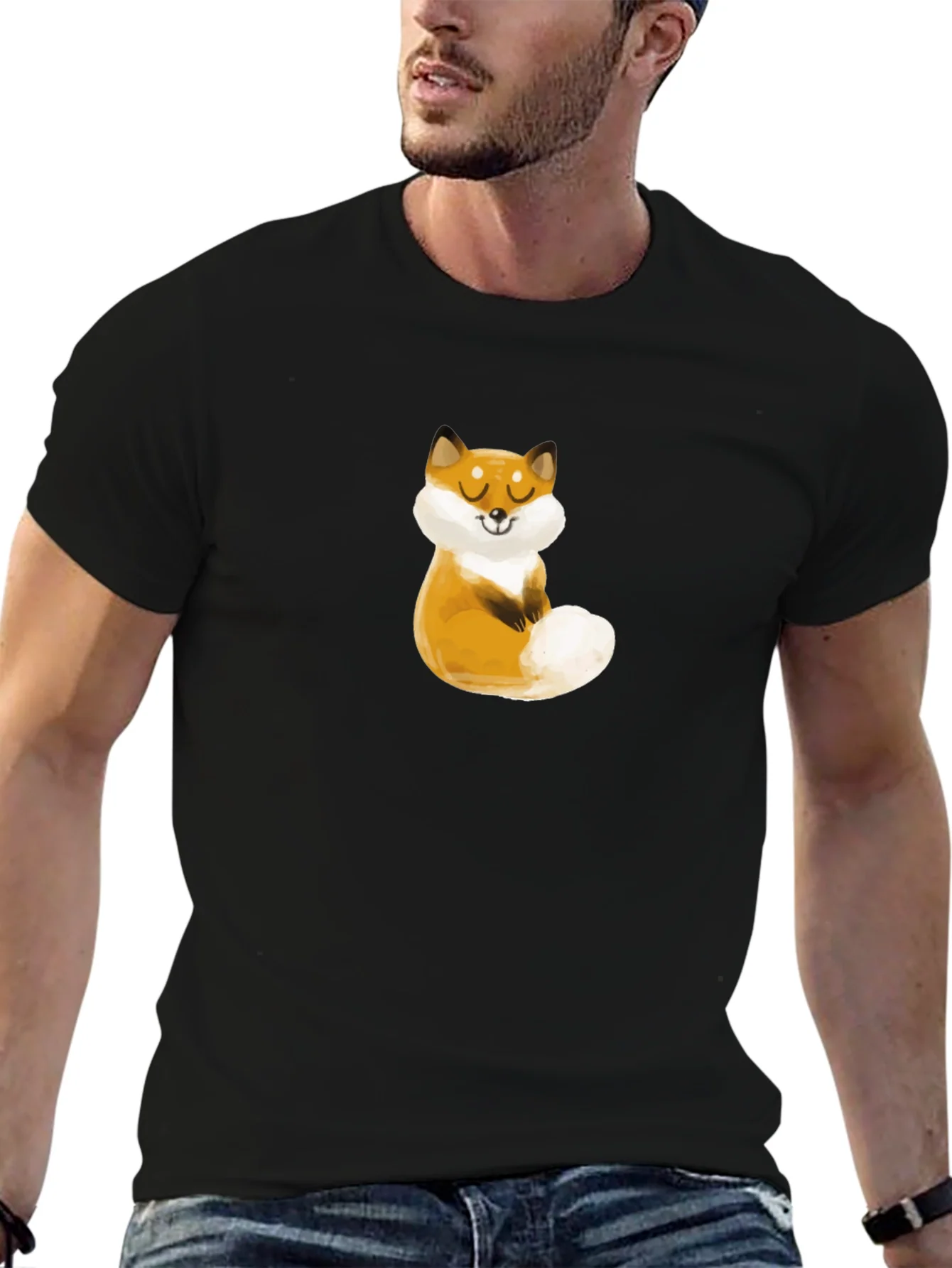 Cute Fox Graphic Black T-Shirt