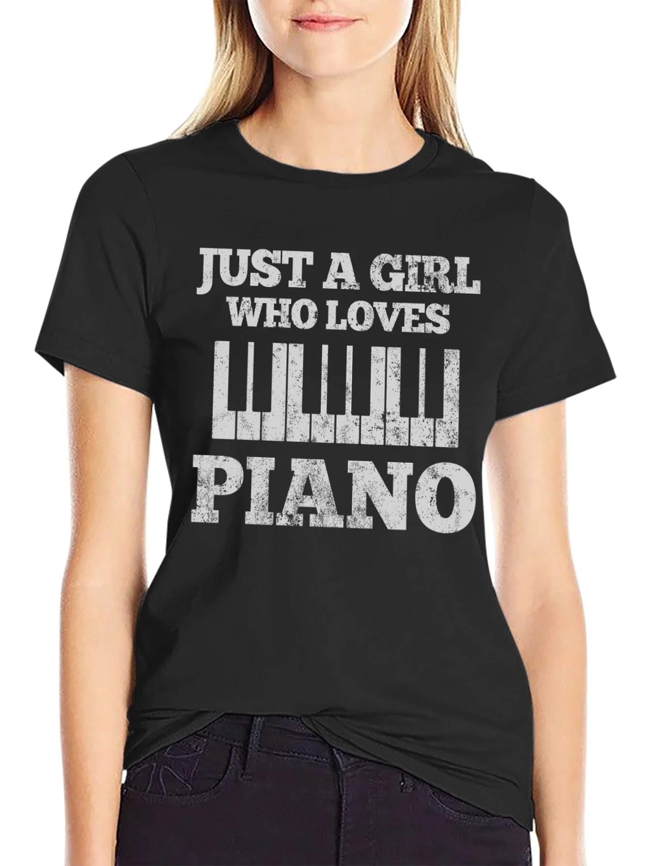 Piano Lover Graphic Tee - Just a Girl Who Loves Piano T-Shirt