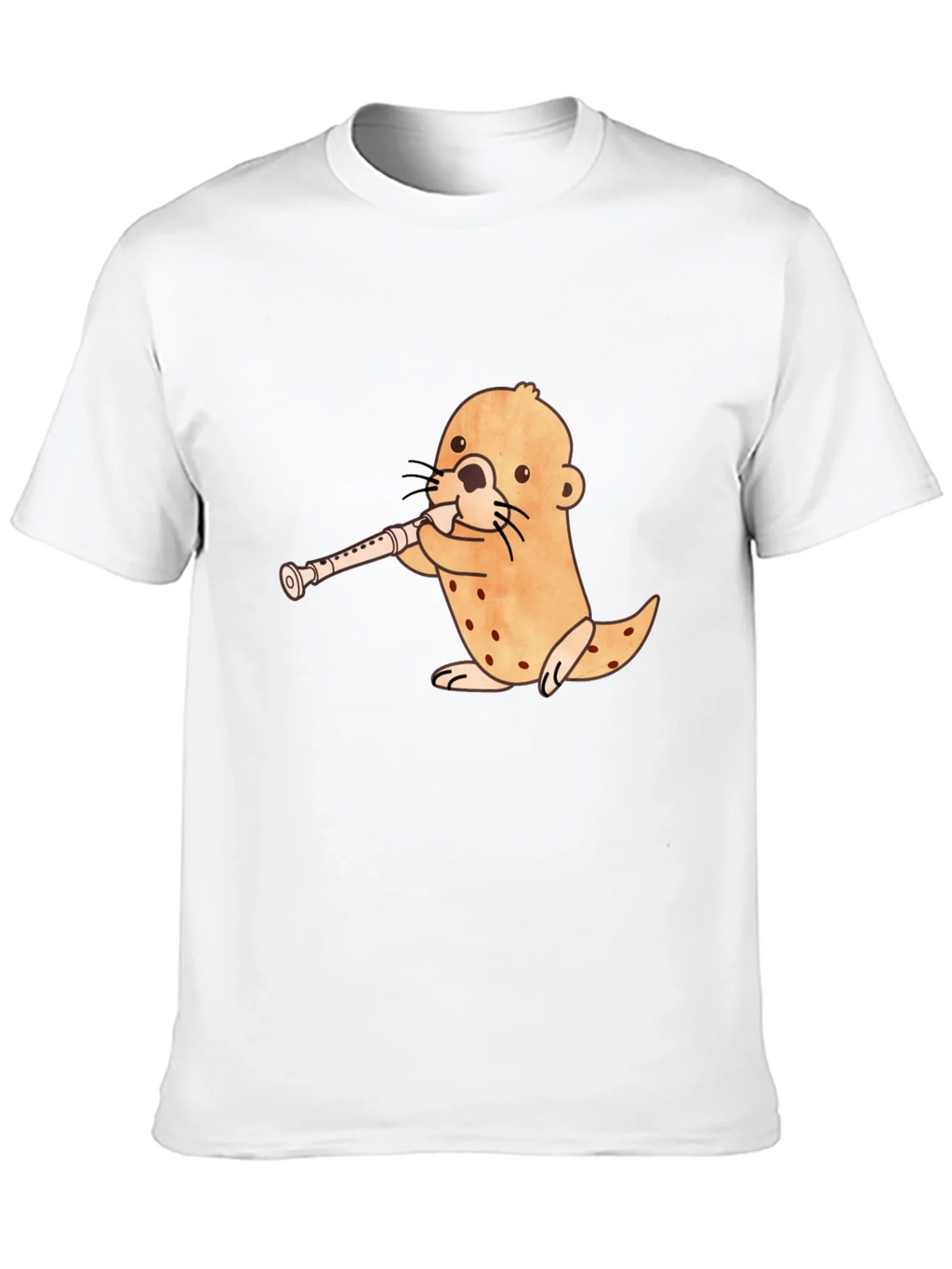 Funny Otter Playing Flute Black T-Shirt