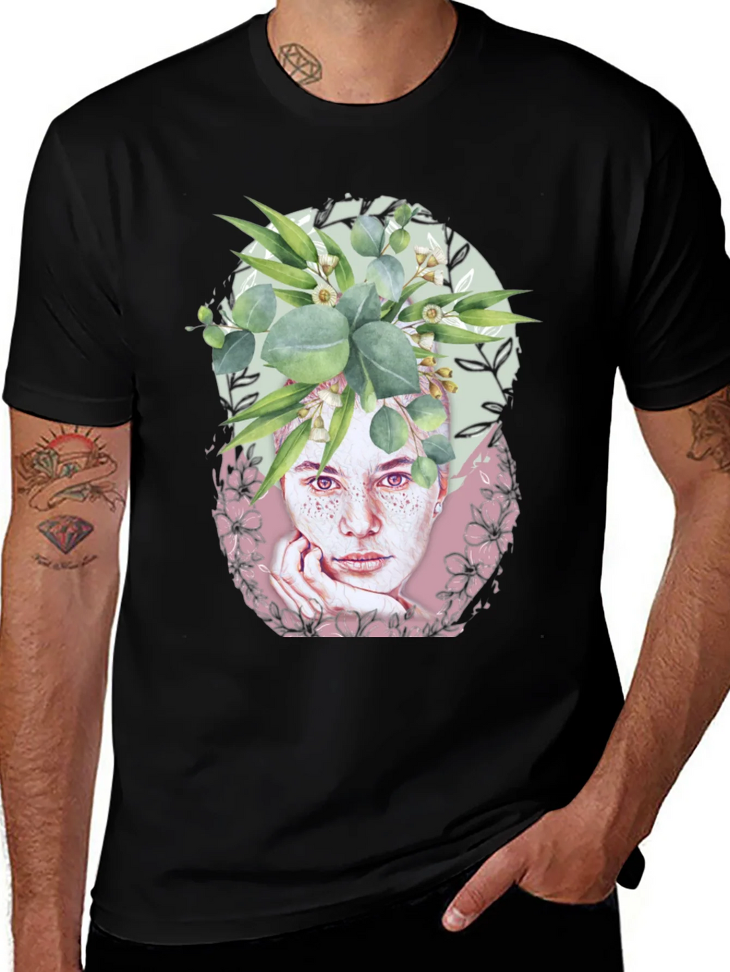 Floral Woman Graphic Tee - Stylish Black T-Shirt