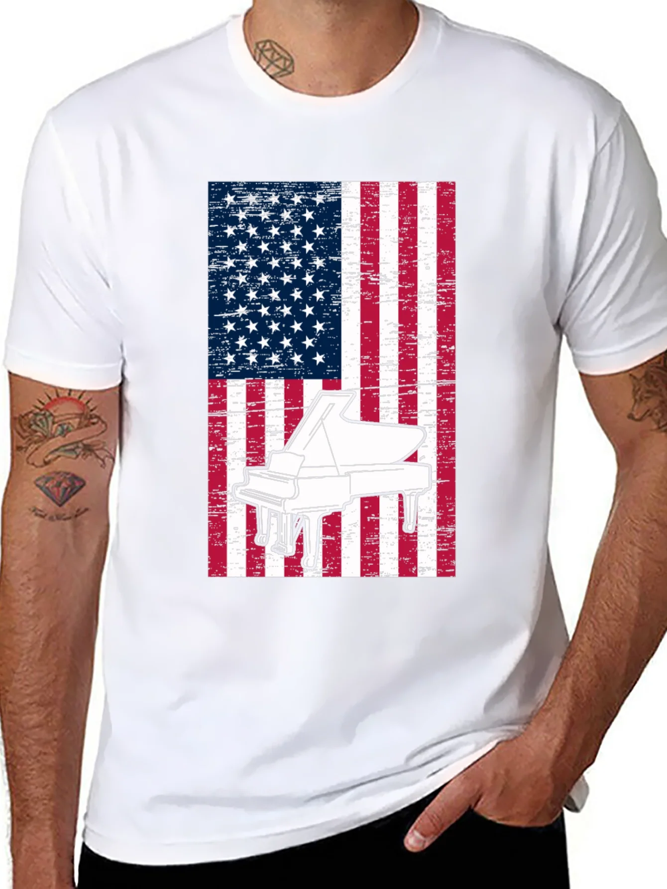 Piano American Flag Graphic Tee