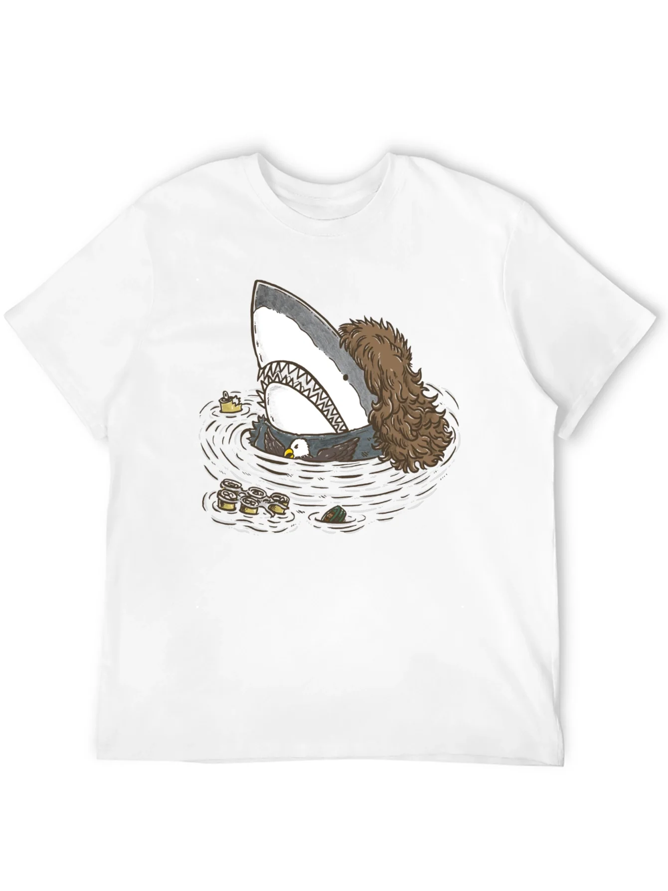 Funny Shark T-Shirt with Eagle and Sushi Design