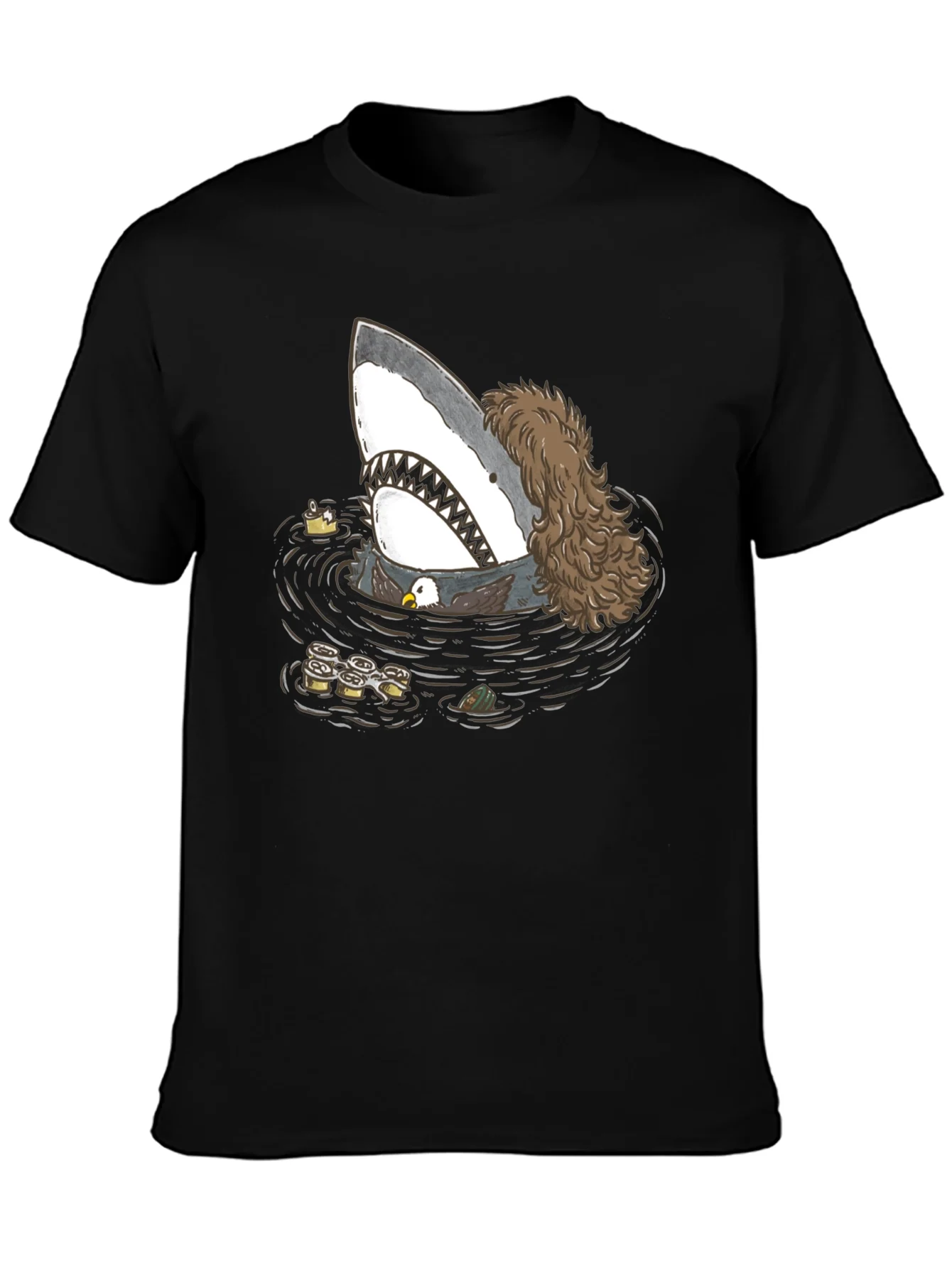 Funny Shark T-Shirt with Eagle and Sushi Design
