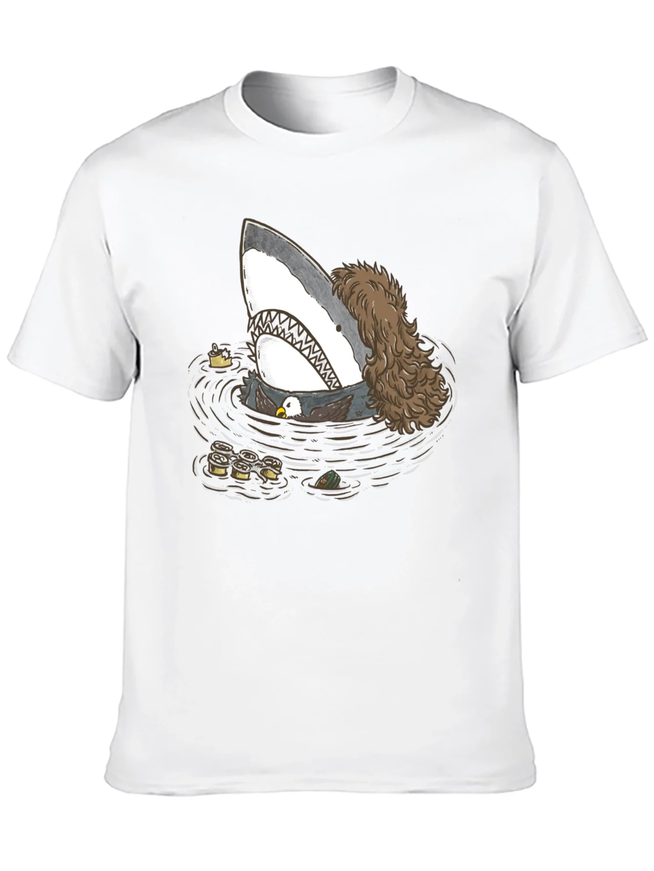 Funny Shark T-Shirt with Eagle and Sushi Design