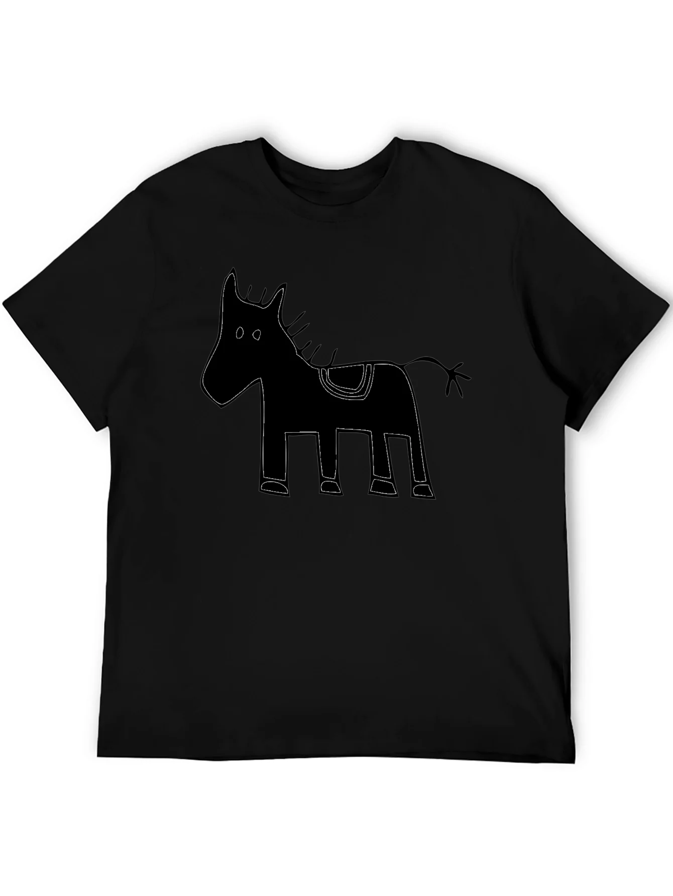 Mens Black Horse Graphic Tee - Unique Design