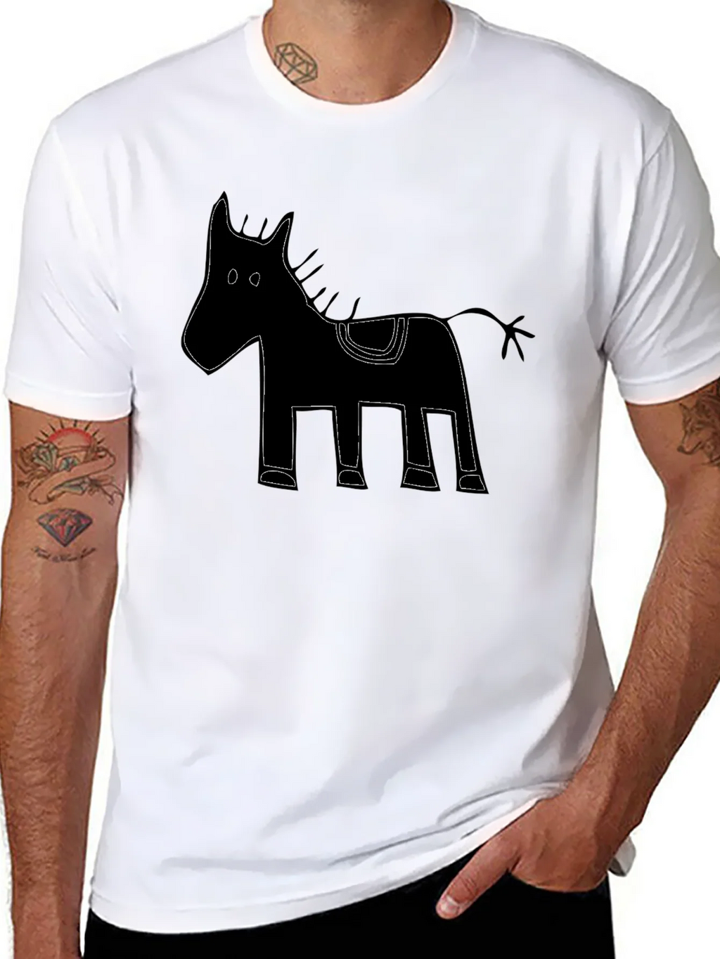 Mens Black Horse Graphic Tee - Unique Design