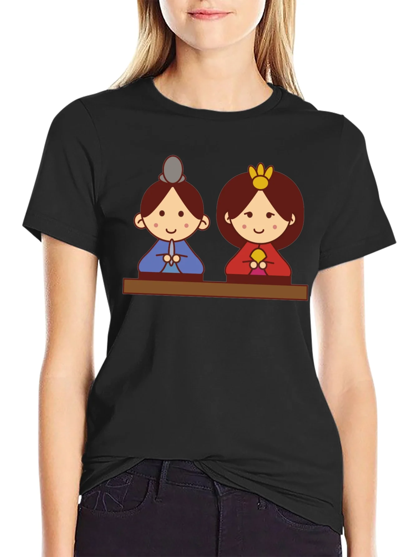 Hinamatsuri Dolls Graphic Tee - Black Cotton