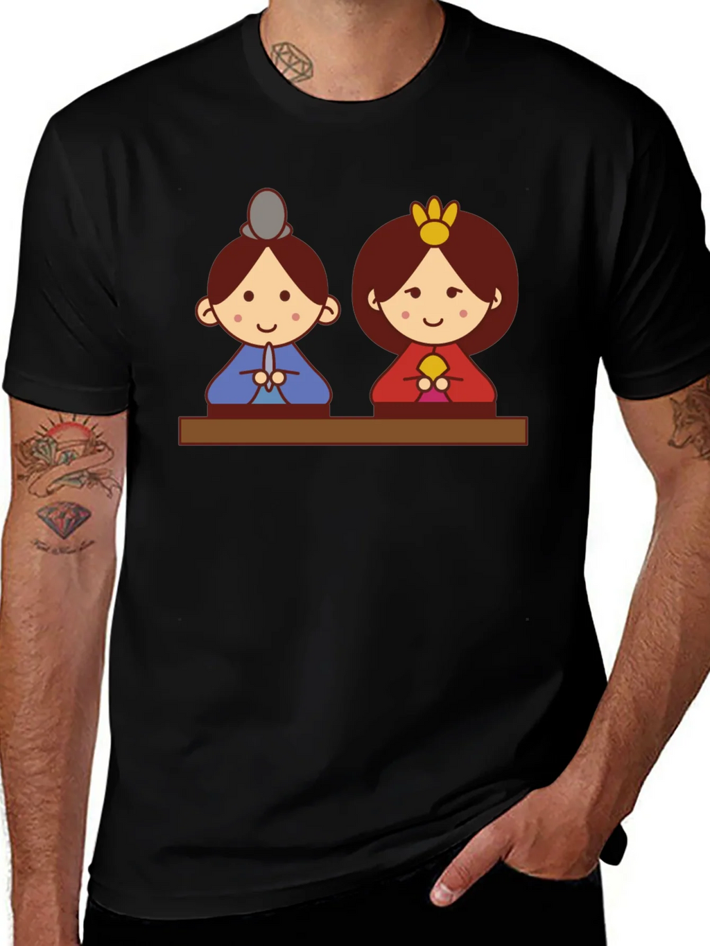 Hinamatsuri Dolls Graphic Tee - Black Cotton