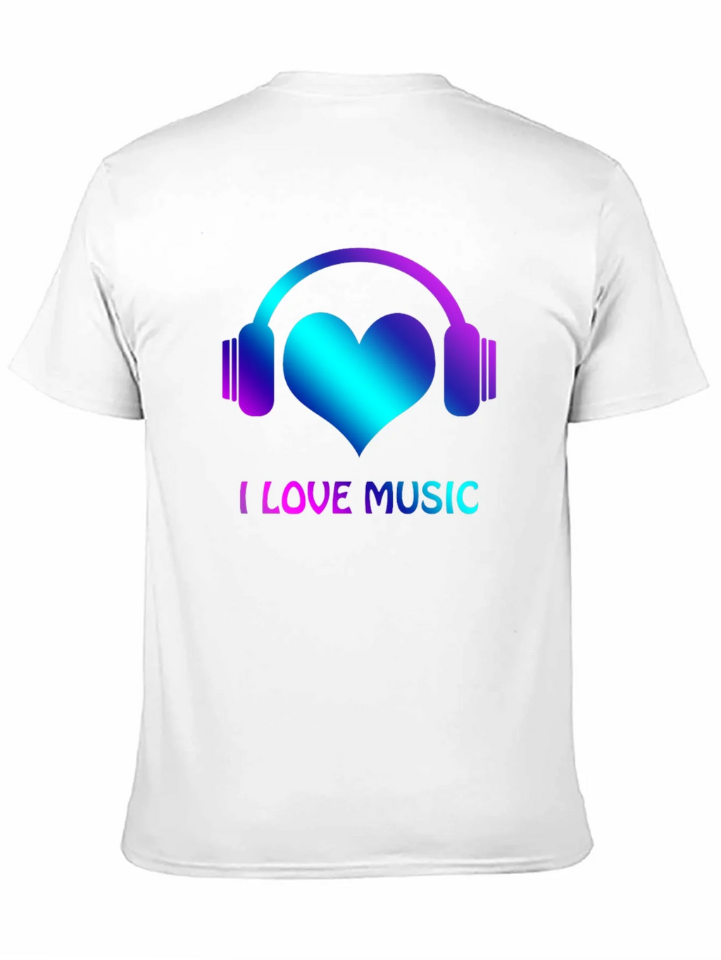 I Love Music Black T-Shirt with Headphone Heart Design