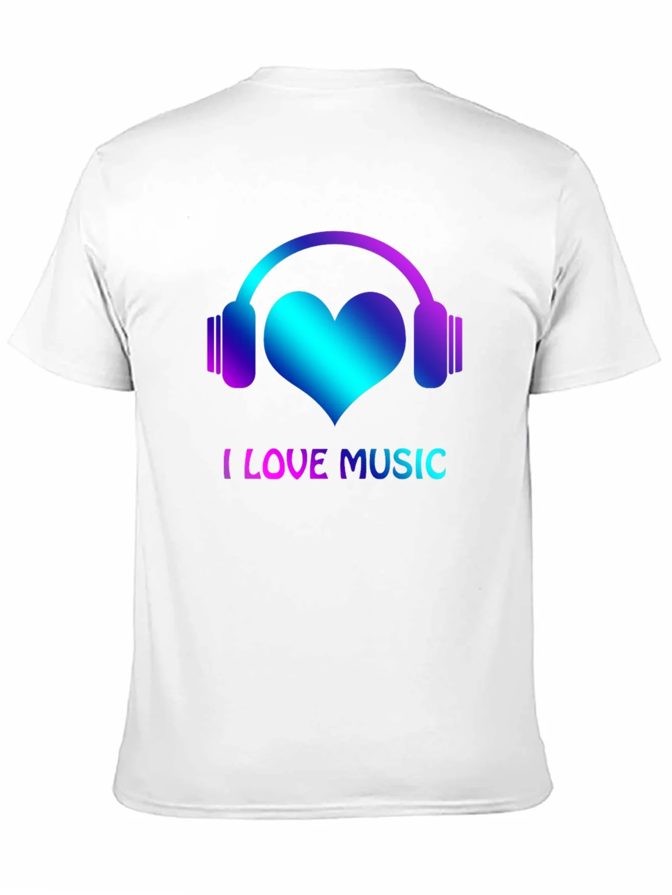 I Love Music Black T-Shirt with Headphone Heart Design