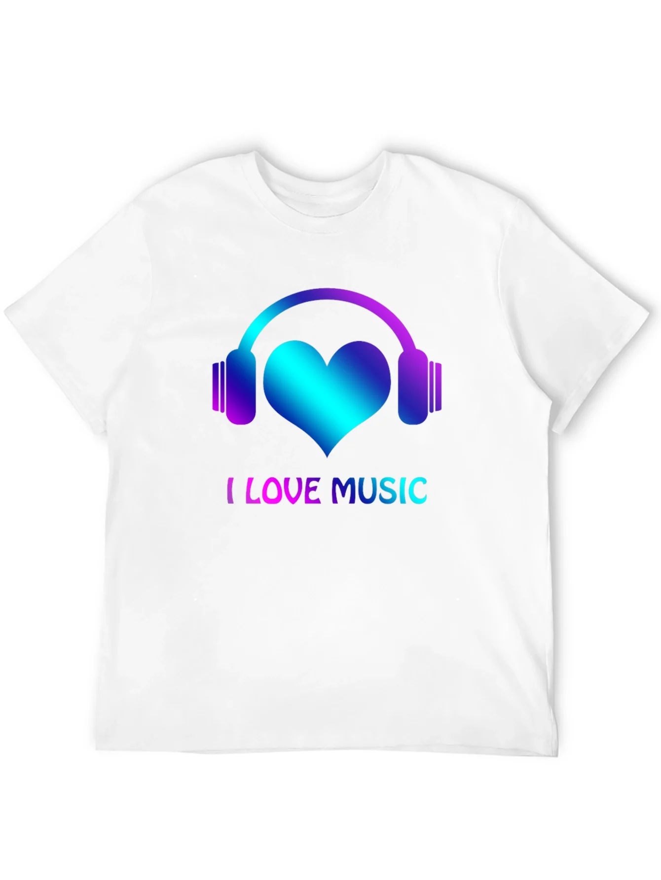 I Love Music Black T-Shirt with Headphone Heart Design