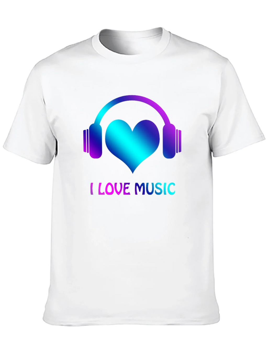 I Love Music Black T-Shirt with Headphone Heart Design