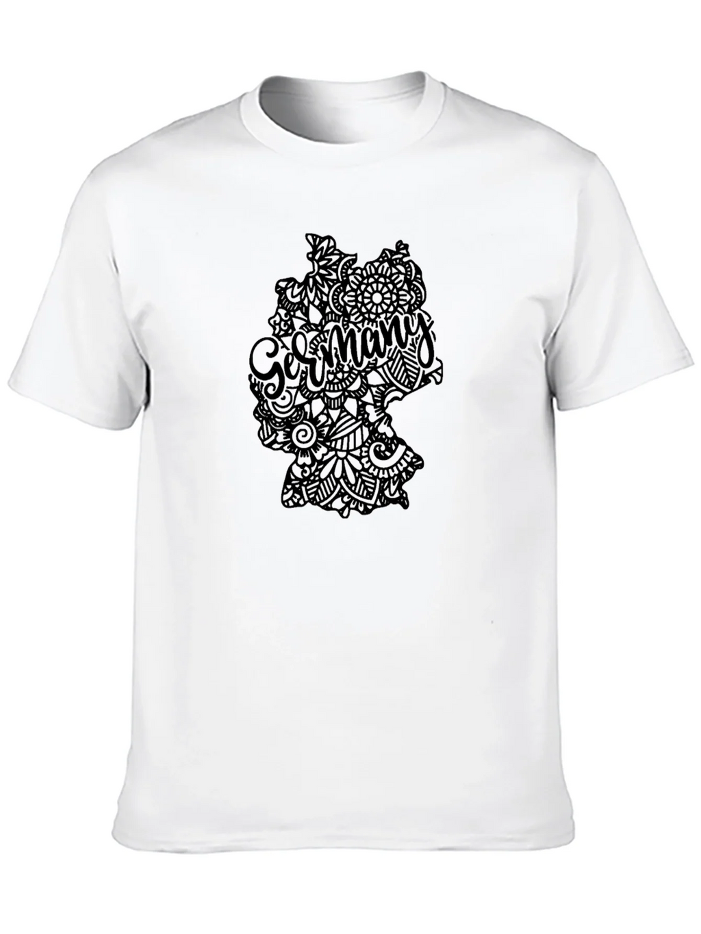 Germany Map Mandala Graphic Tee - Black Casual T-Shirt