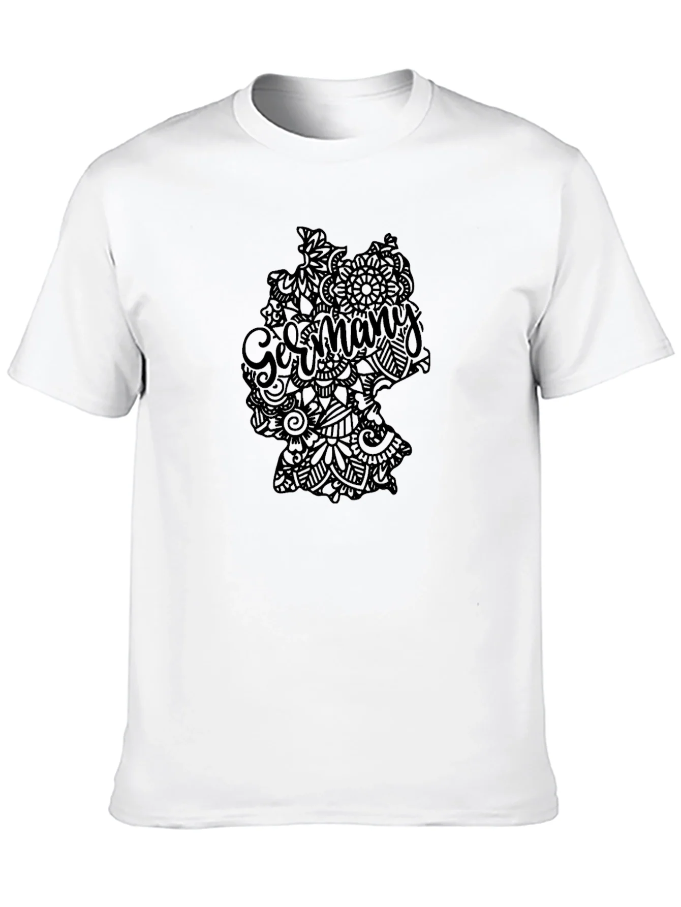 Germany Map Mandala Graphic Tee - Black Casual T-Shirt