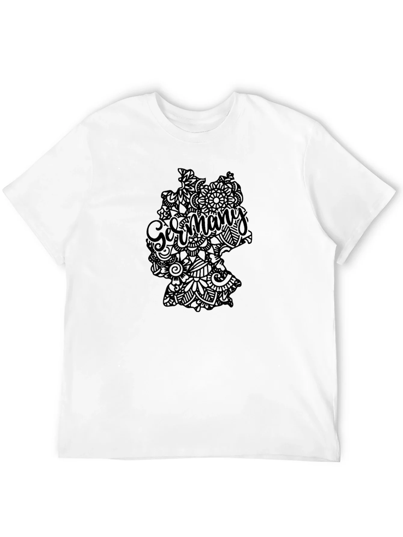 Germany Map Mandala Graphic Tee - Black Casual T-Shirt