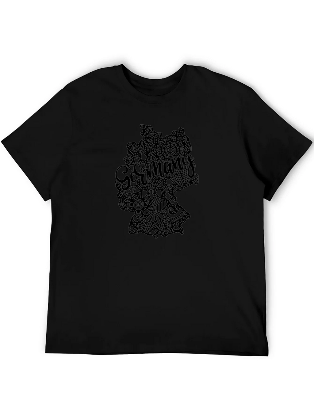 Germany Map Mandala Graphic Tee - Black Casual T-Shirt