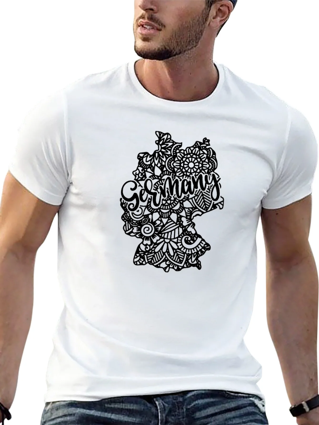 Germany Map Mandala Graphic Tee - Black Casual T-Shirt