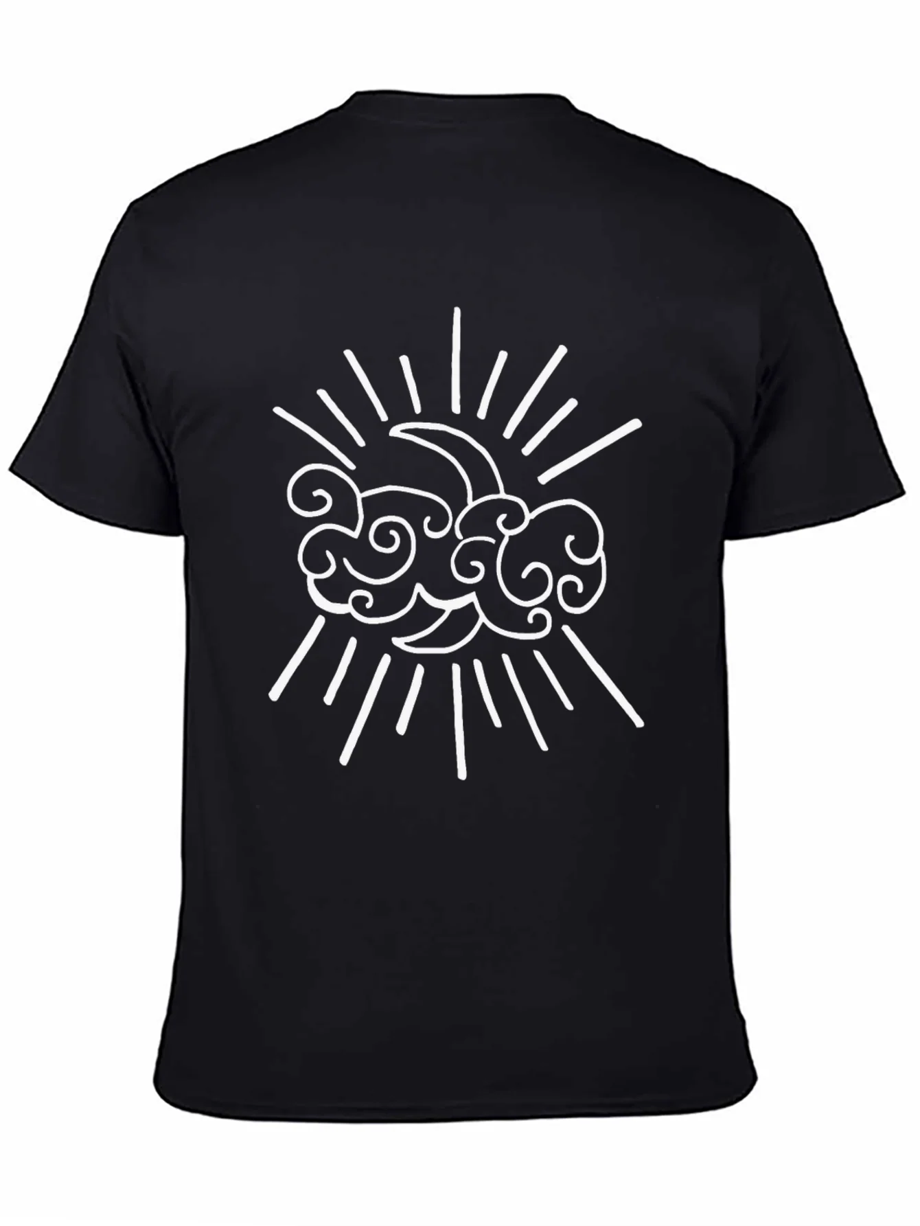 Mystical Cloud & Crescent Moon Graphic Black T-Shirt