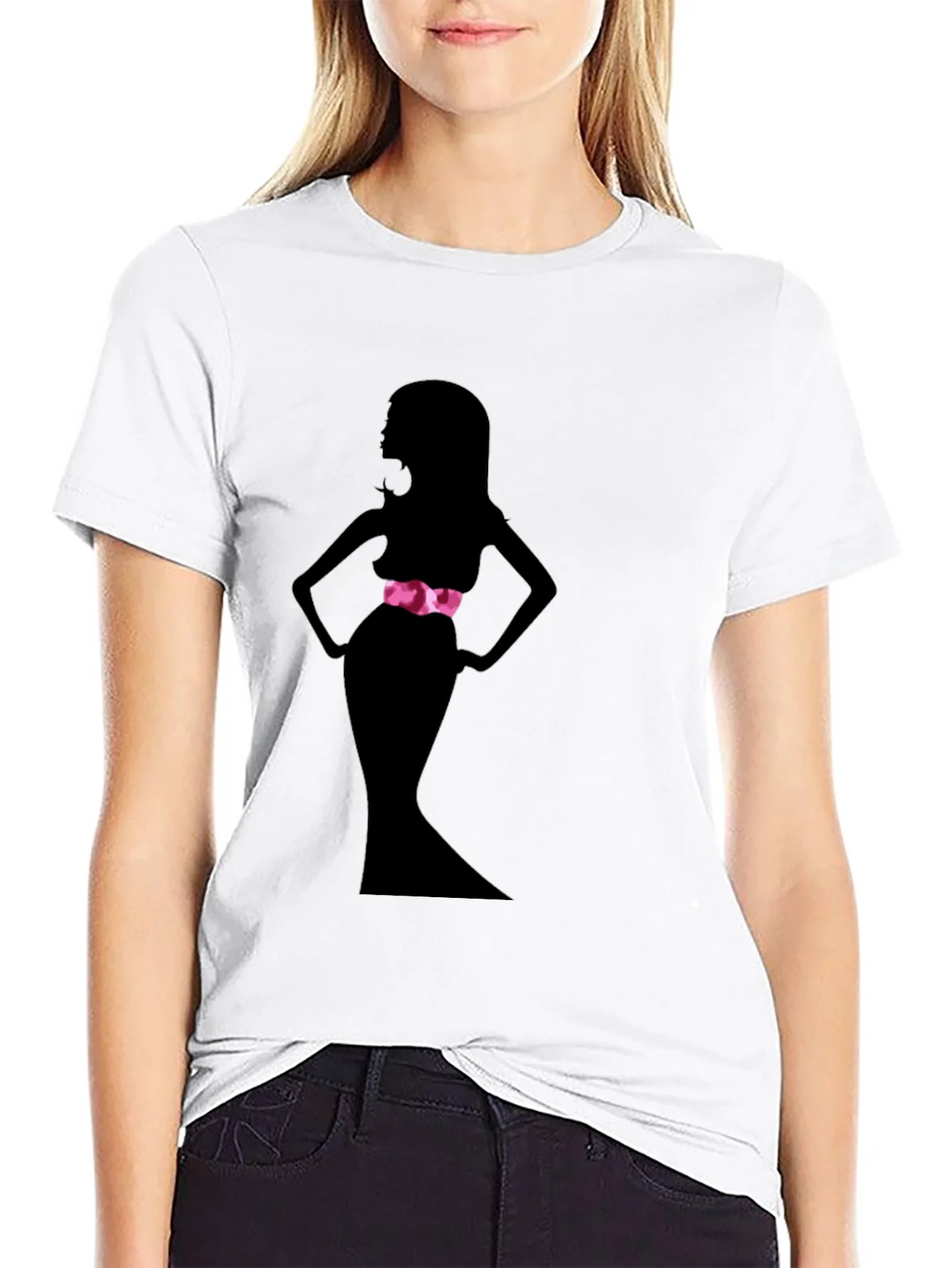 Silhouette Woman Black Tee - Stylish Graphic Print