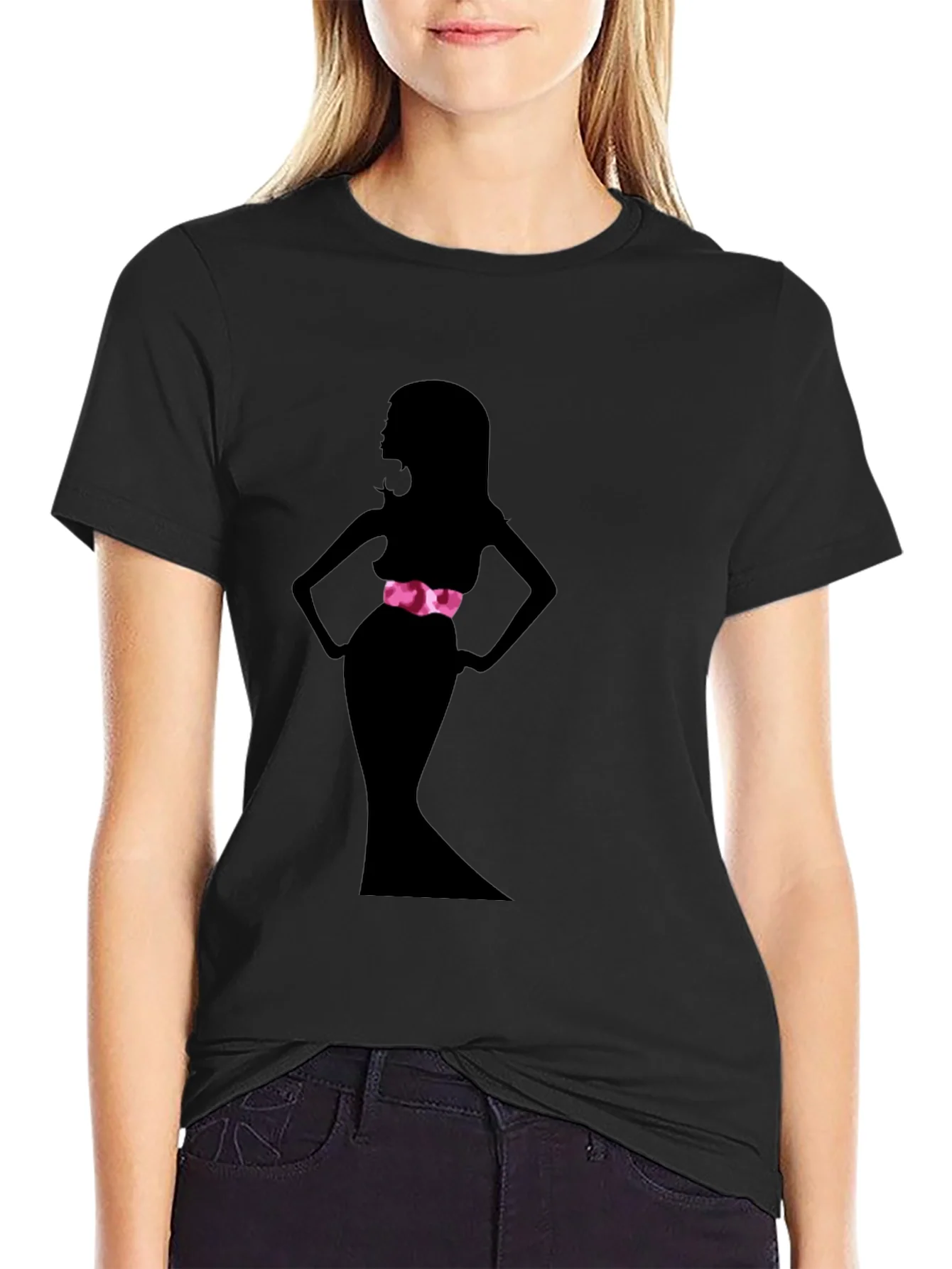 Silhouette Woman Black Tee - Stylish Graphic Print