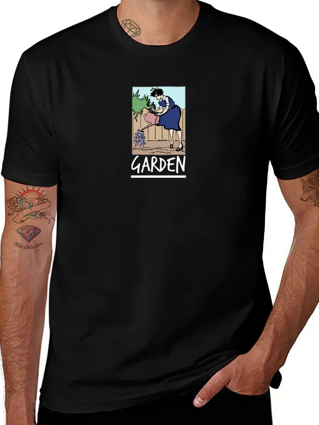 Garden Cartoon Graphic T-Shirt Black