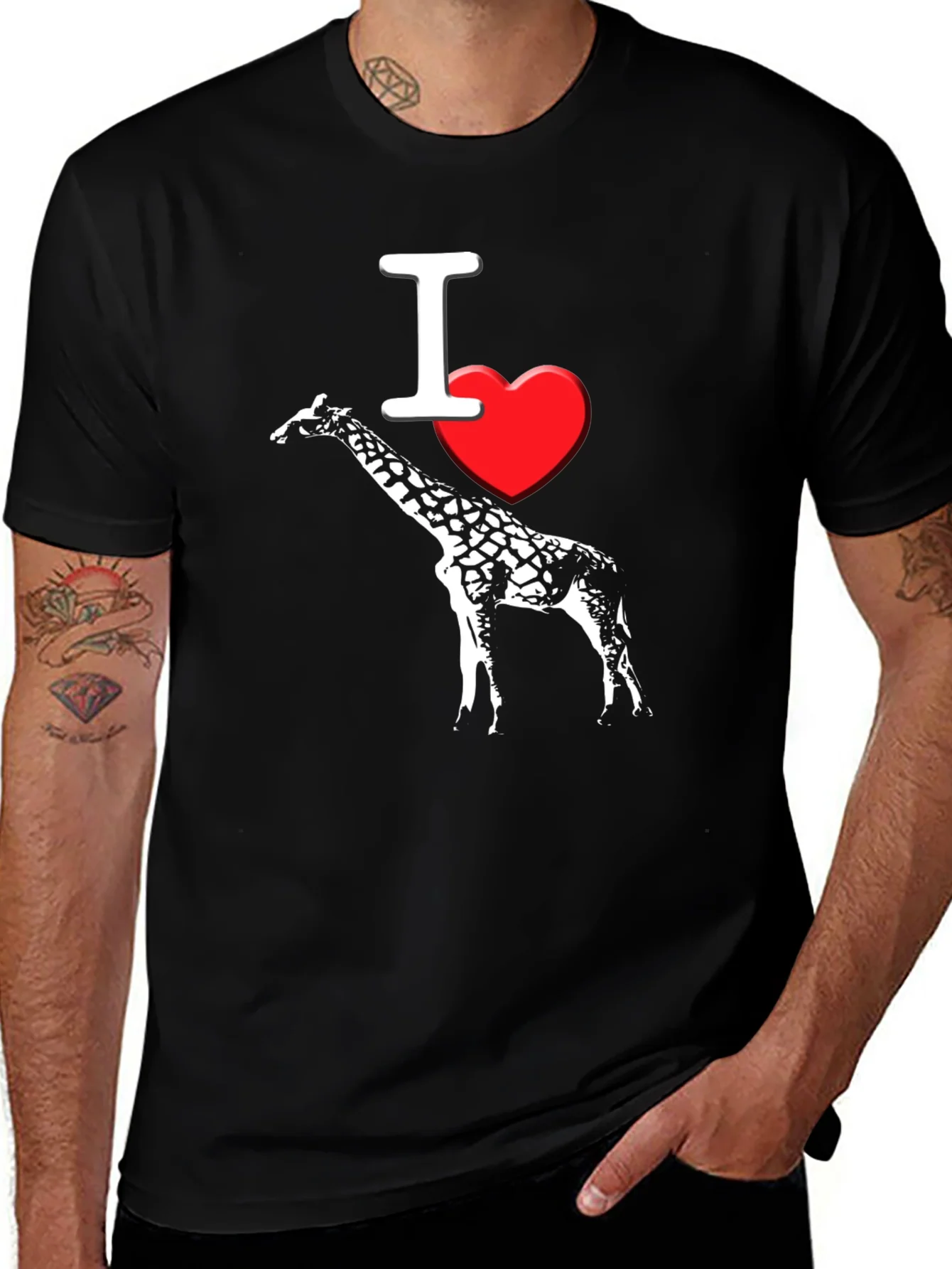 I Heart Giraffe Black T-Shirt Mens