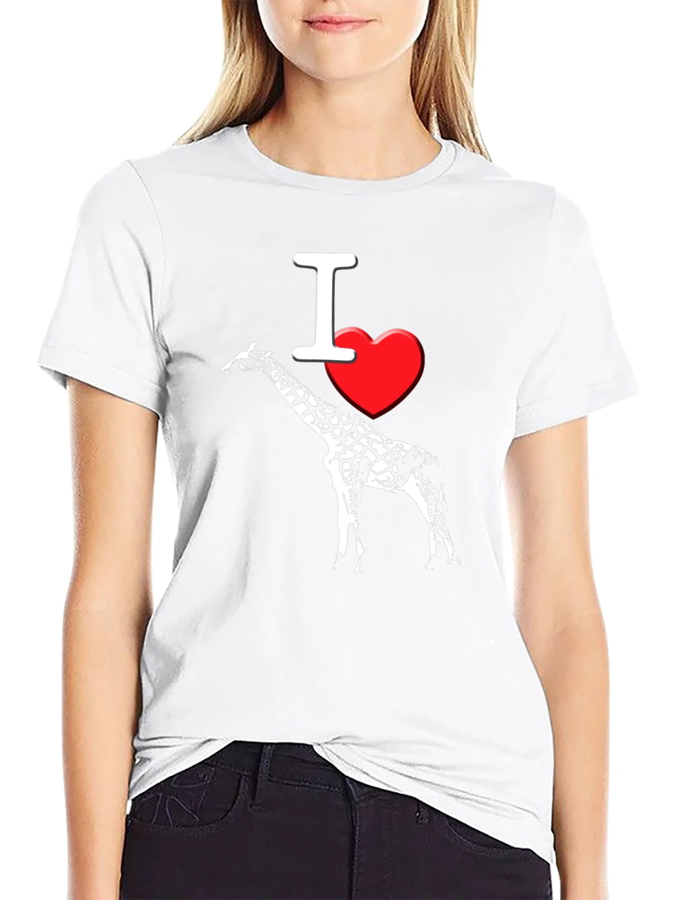 I Heart Giraffe Black T-Shirt Mens