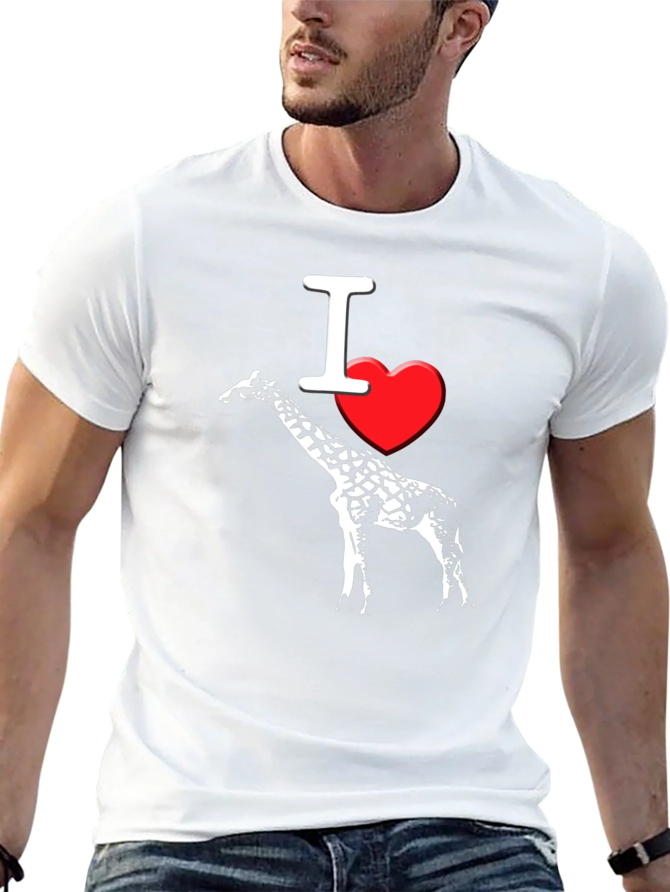 I Heart Giraffe Black T-Shirt Mens