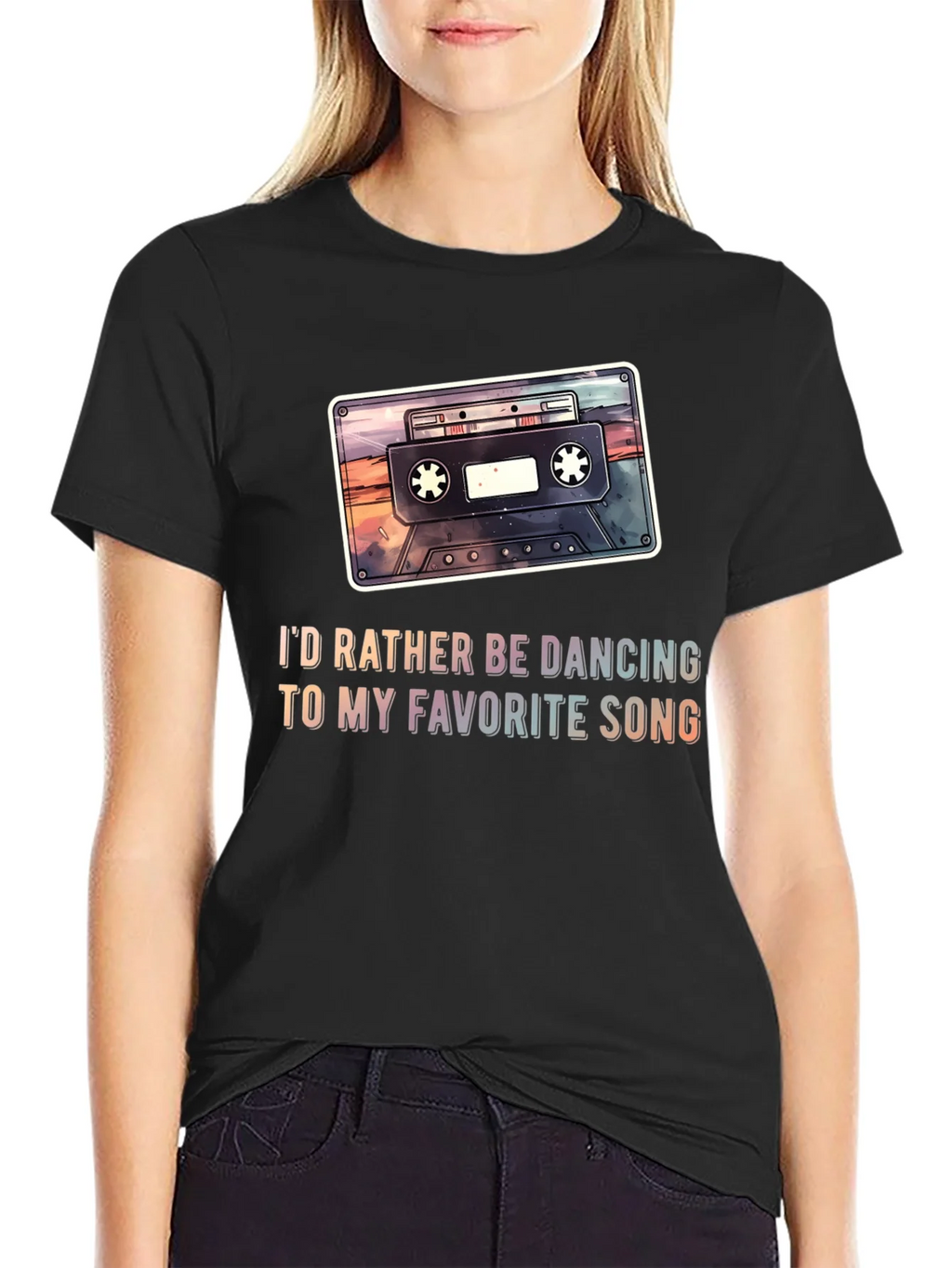 Retro Cassette Tape Graphic Tee - Dancing Song T-Shirt