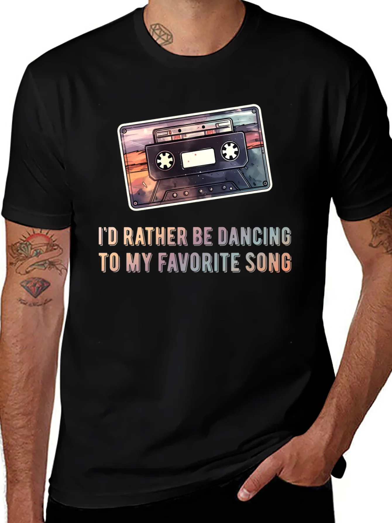 Retro Cassette Tape Graphic Tee - Dancing Song T-Shirt