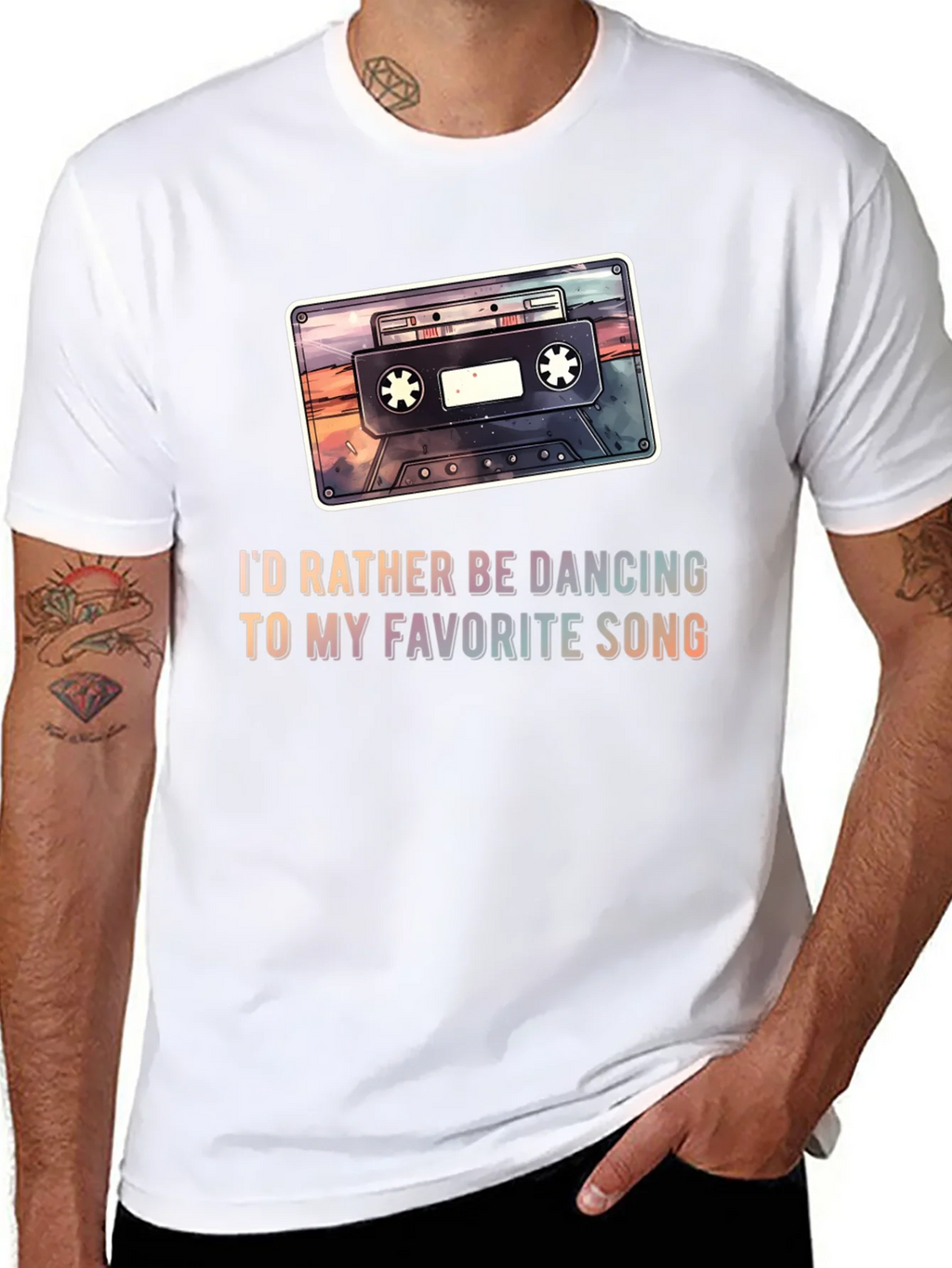 Retro Cassette Tape Graphic Tee - Dancing Song T-Shirt