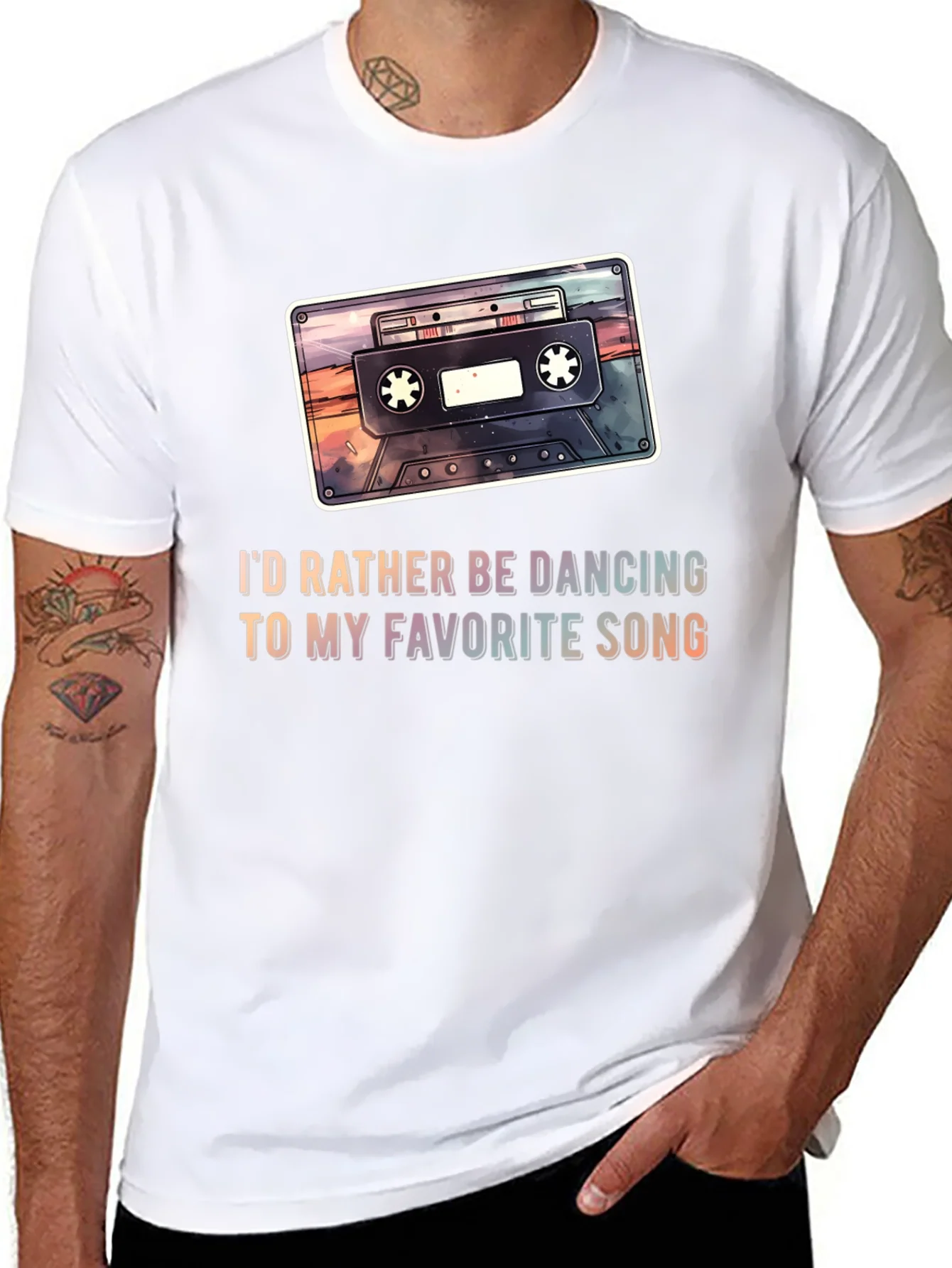 Retro Cassette Tape Graphic Tee - Dancing Song T-Shirt