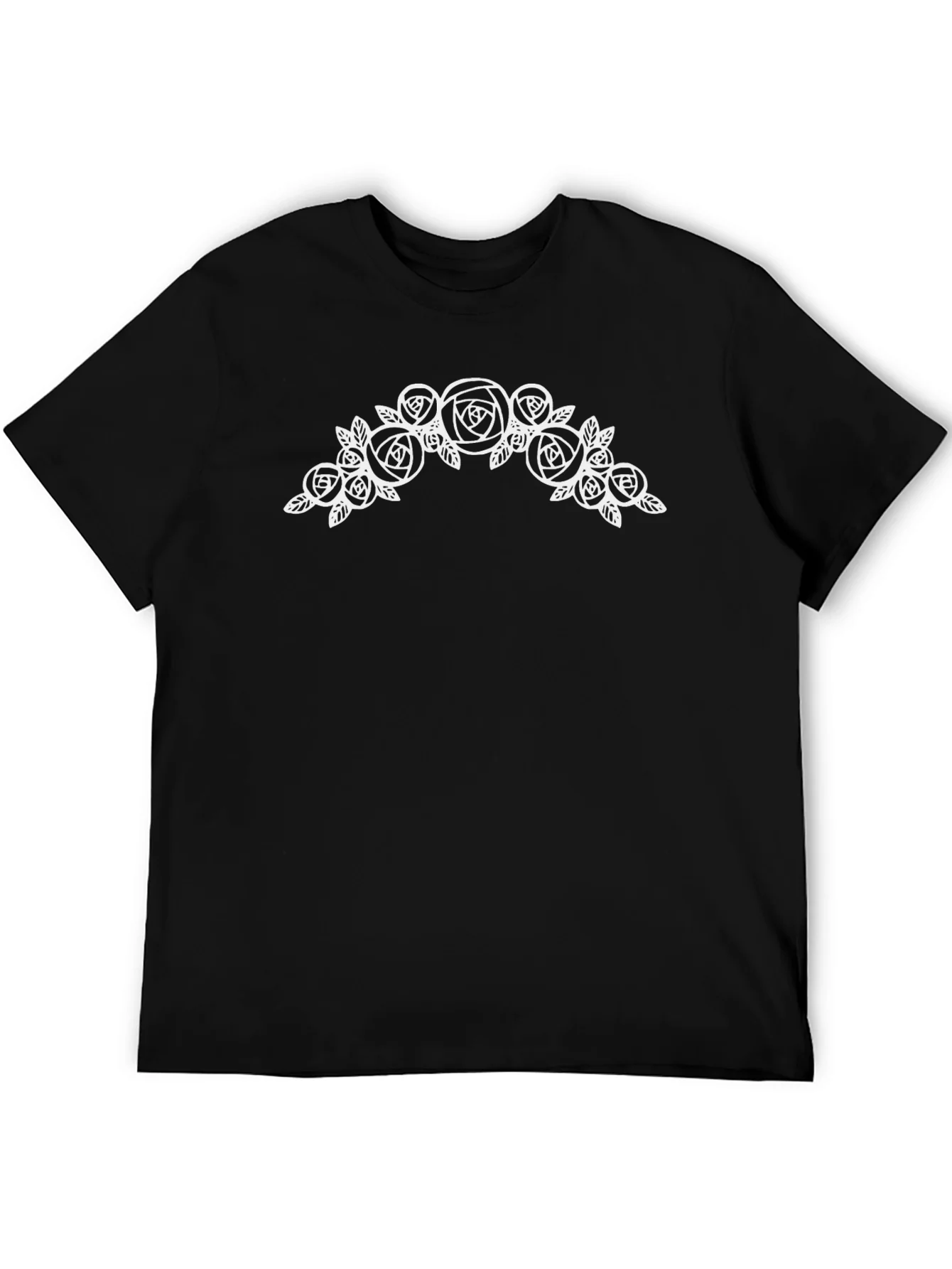 Floral Roses Graphic Tee - Black Cotton Casual T-Shirt