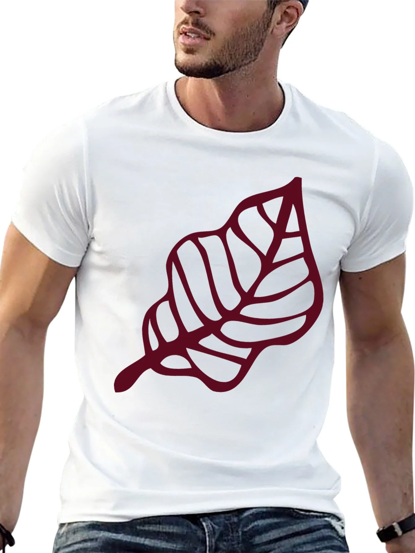 Maroon Leaf Graphic Black T-Shirt