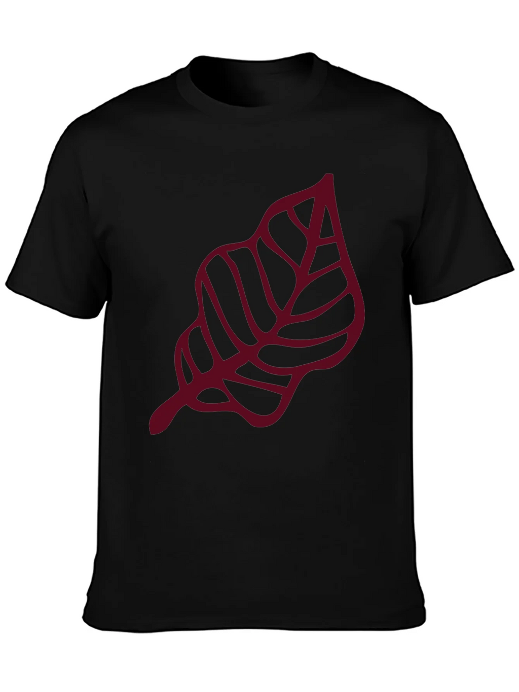 Maroon Leaf Graphic Black T-Shirt
