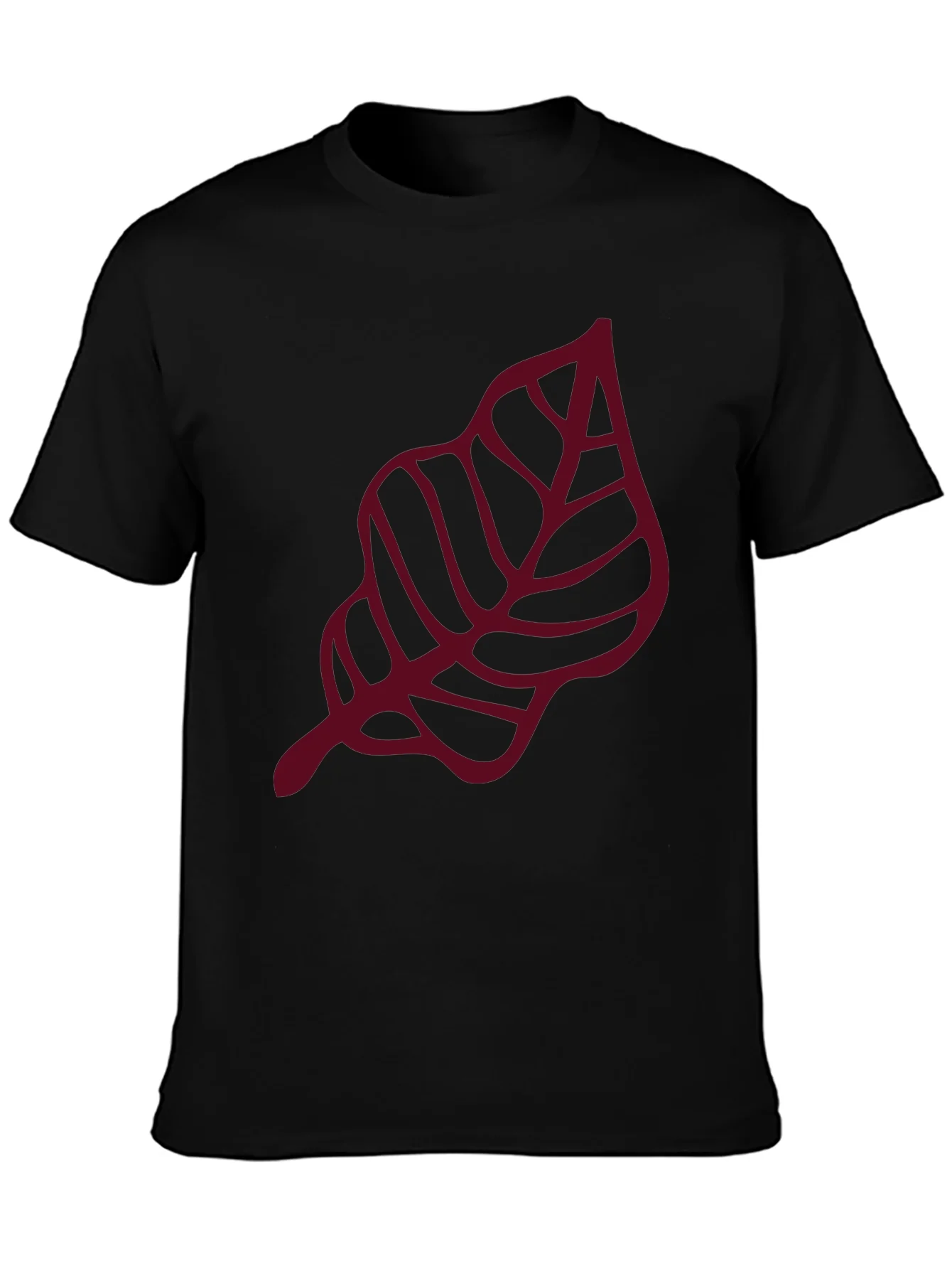 Maroon Leaf Graphic Black T-Shirt