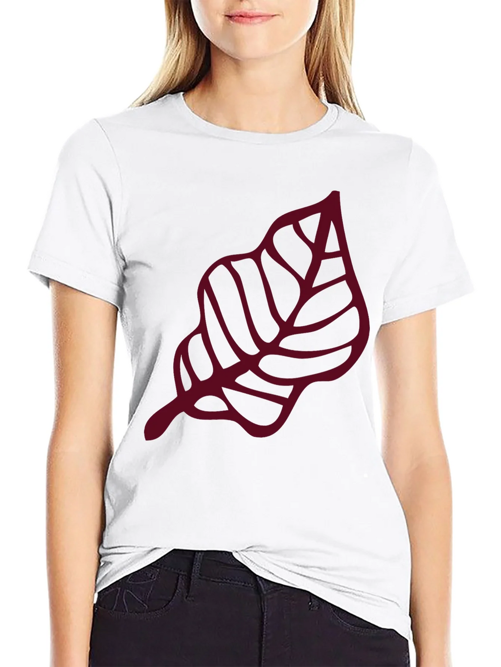 Maroon Leaf Graphic Black T-Shirt