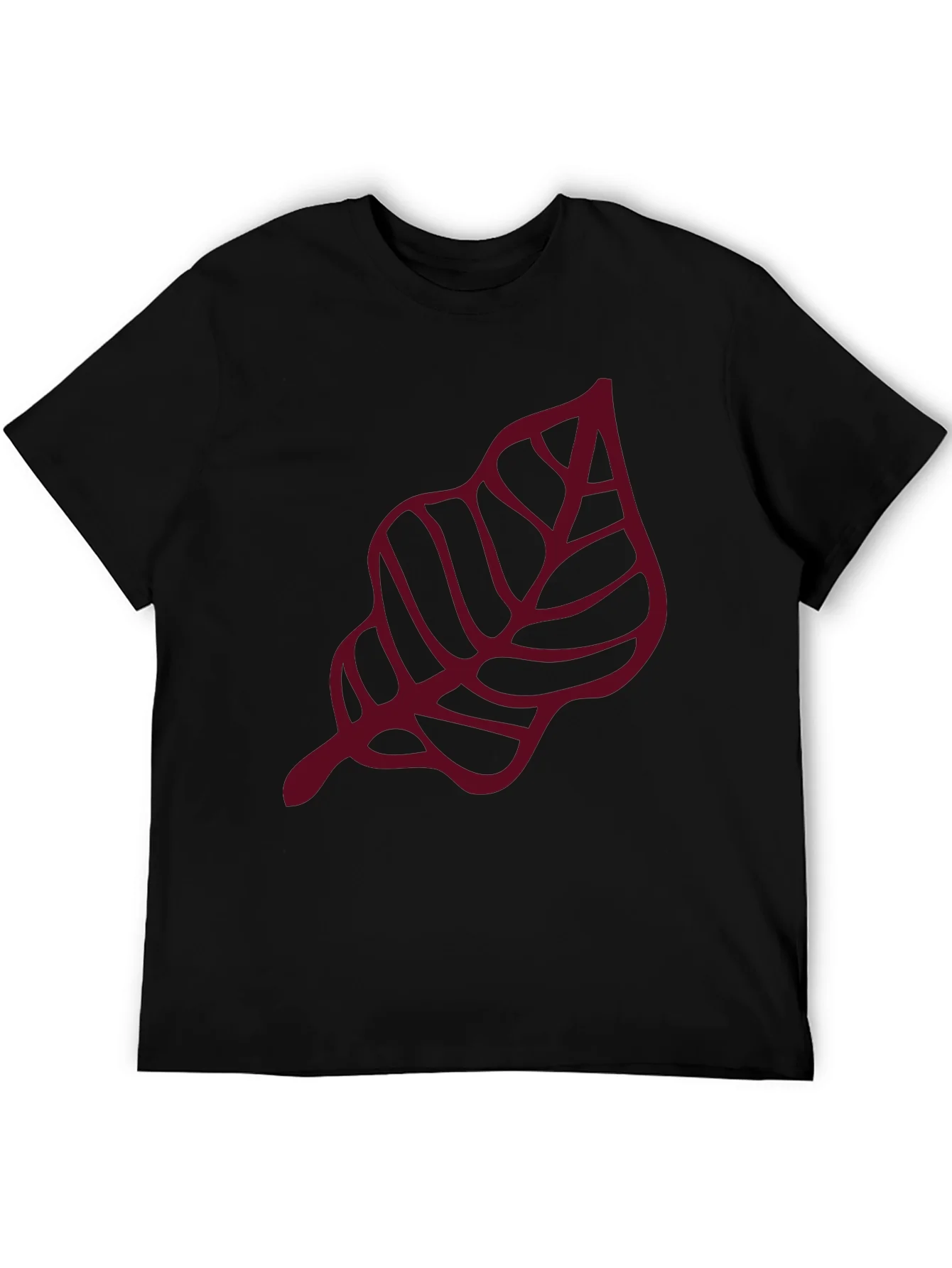 Maroon Leaf Graphic Black T-Shirt