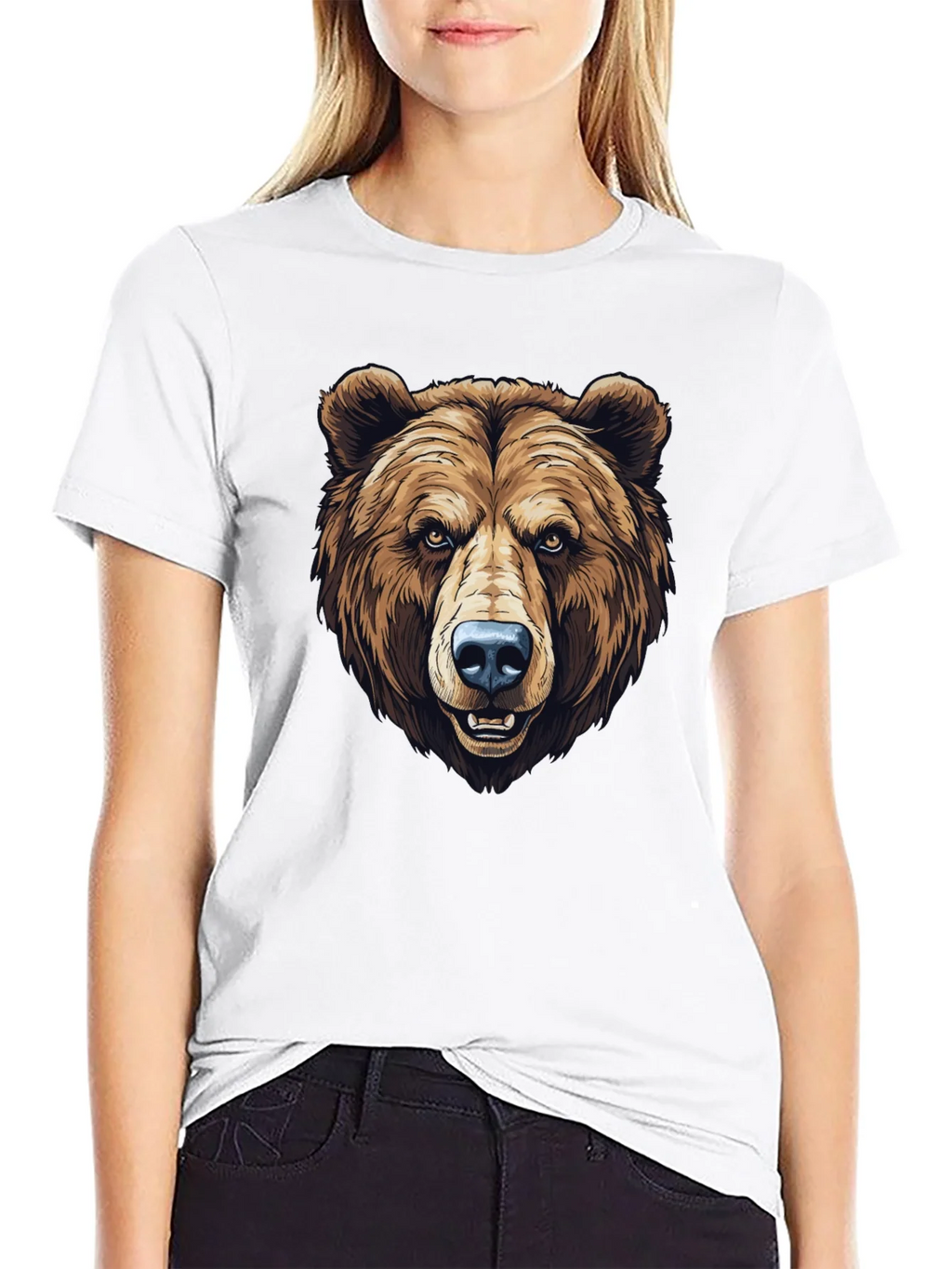 Mens Black T-Shirt with Grizzly Bear Graphic