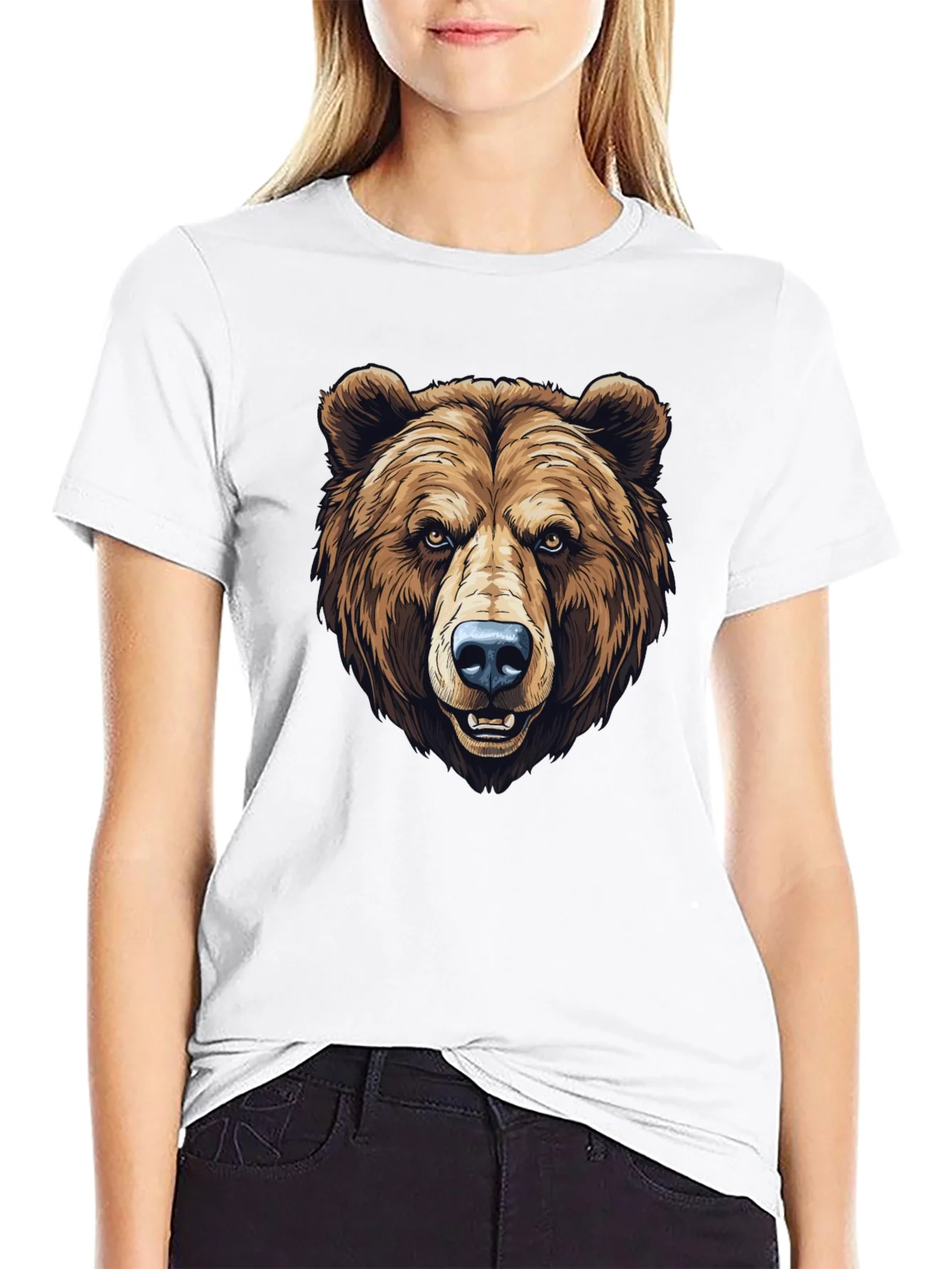 Mens Black T-Shirt with Grizzly Bear Graphic