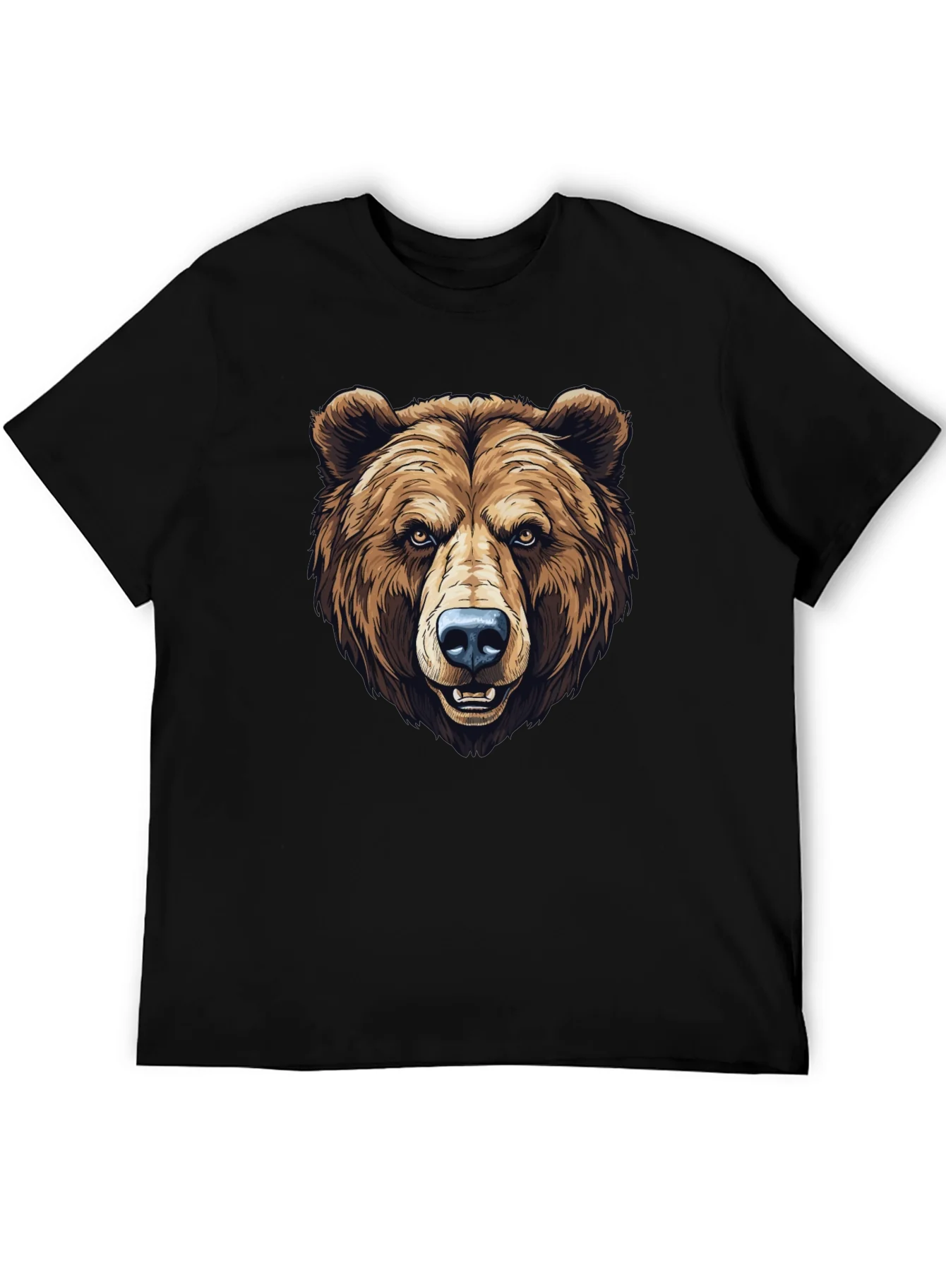 Mens Black T-Shirt with Grizzly Bear Graphic